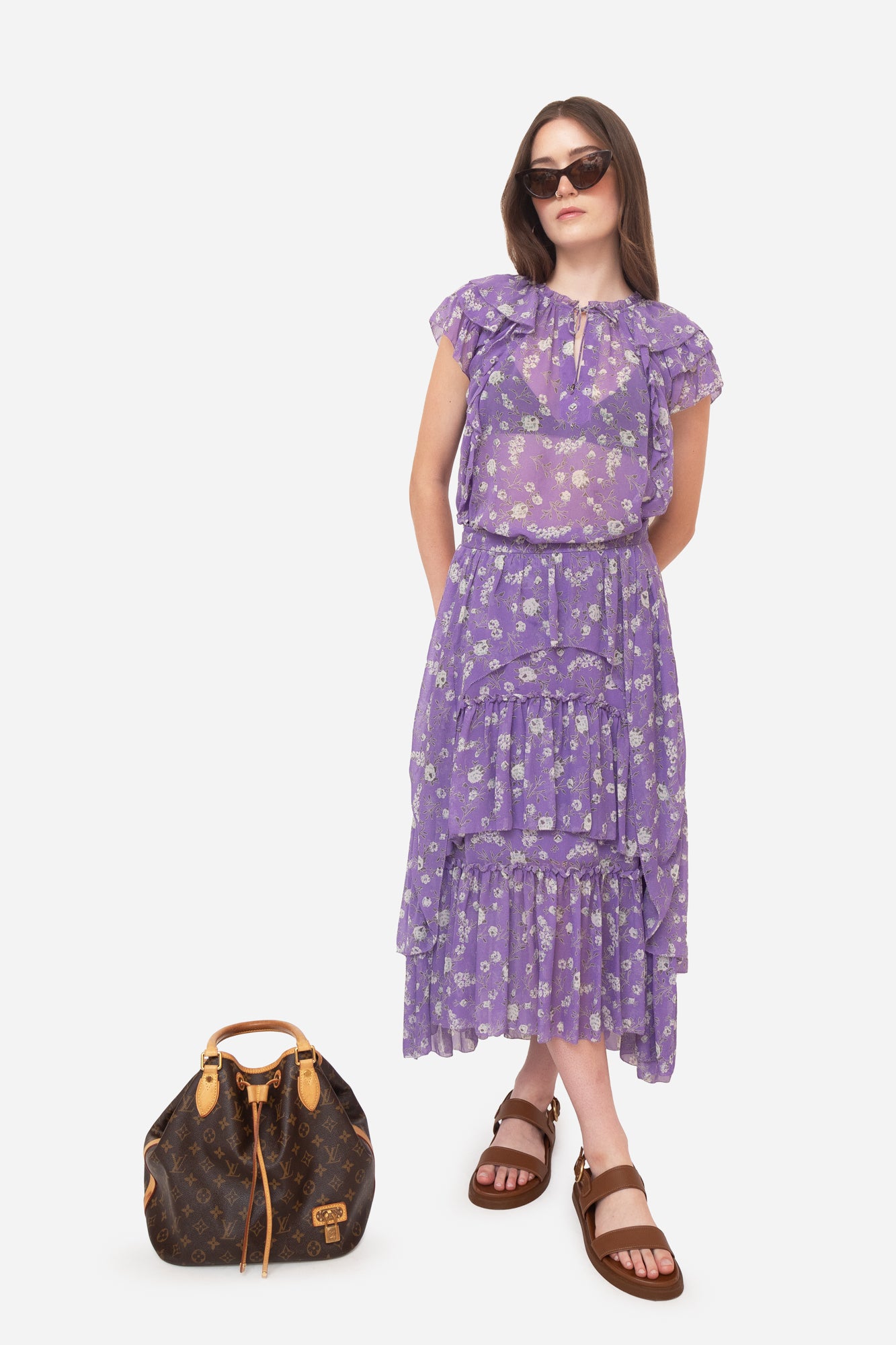 Purple Tiered Blouse Matching Skirt Set