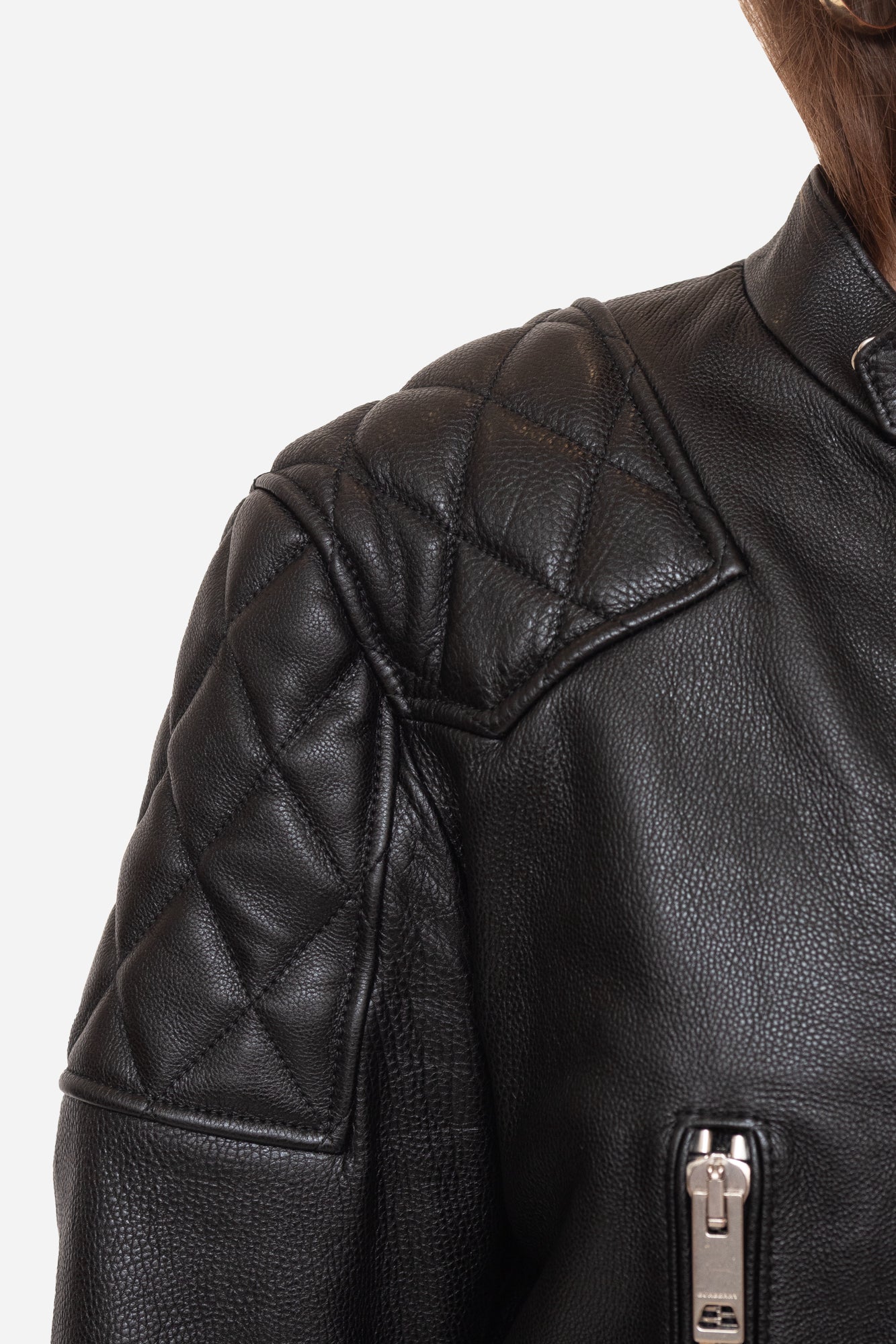 Black Leather Quilted Jacket Silver Hardware