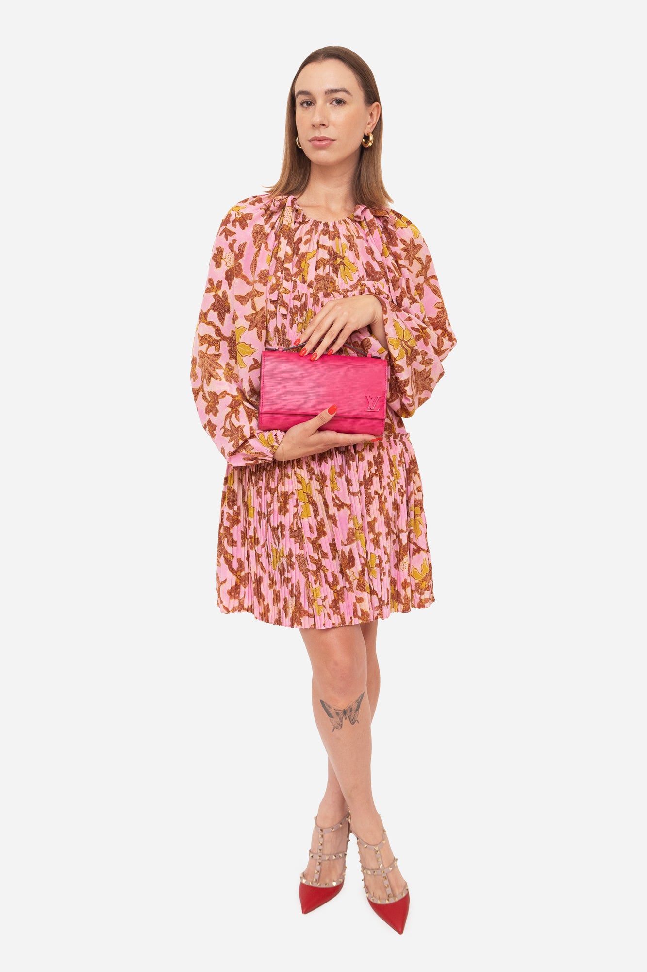 Pink Floral Puff Sleeve Dress