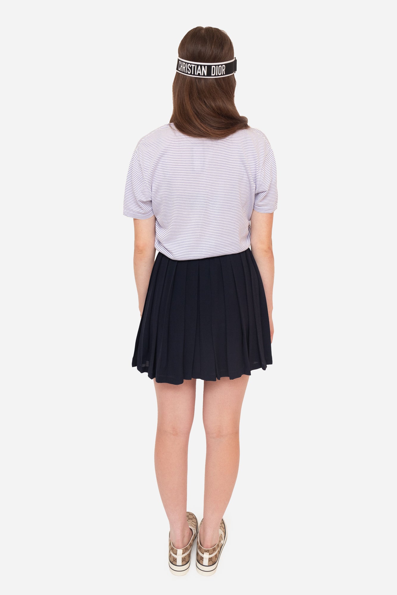 Navy Pleated Mini Skirt White Zipper