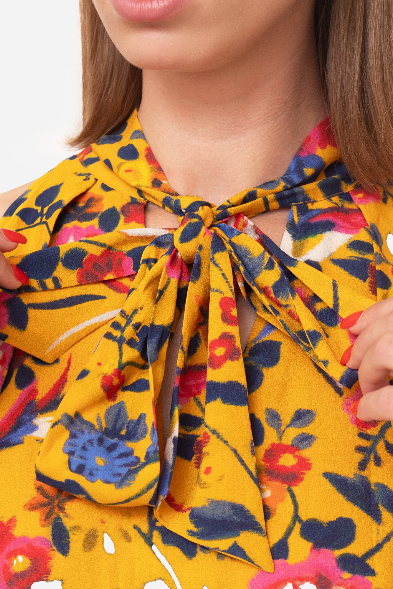 Yellow High Neck Open Shoulder Top