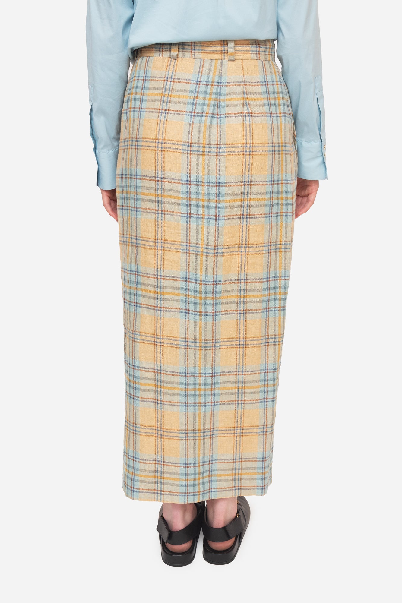 Plaid Maxi Skirt with Buttons