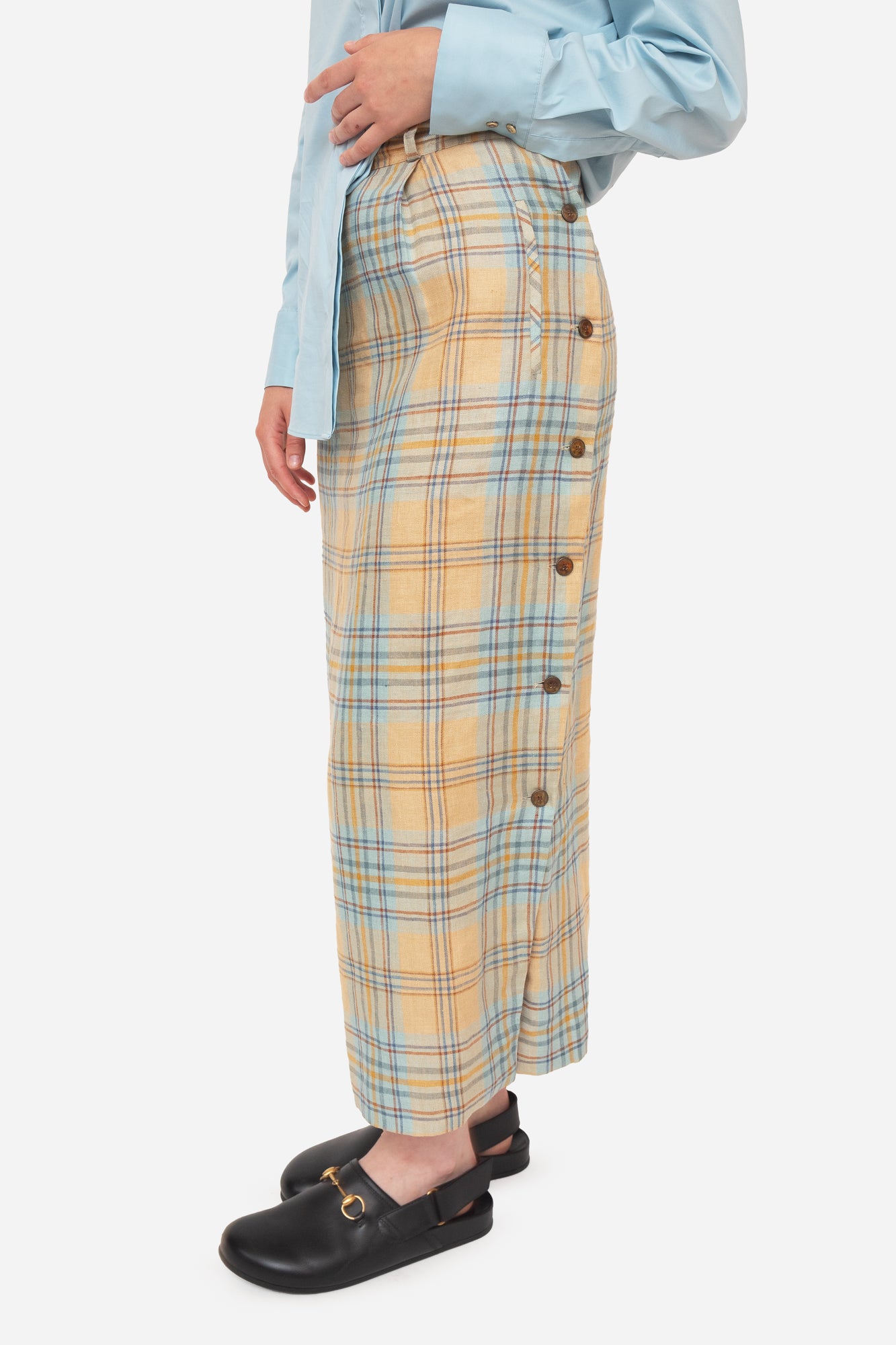 Plaid Maxi Skirt with Buttons