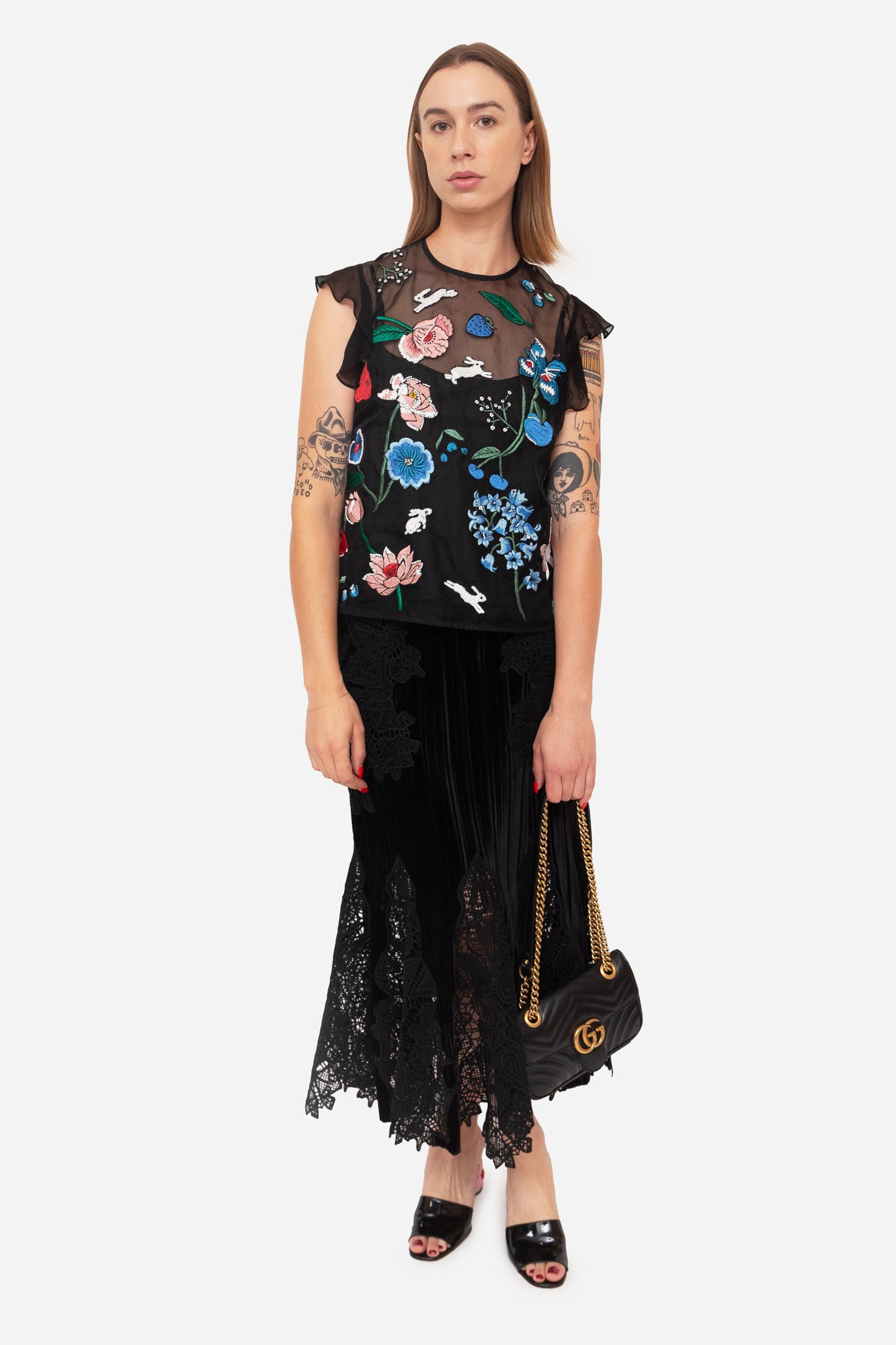 Black Velvet Embroidered Skirt