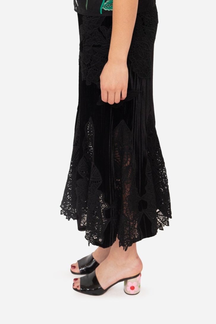 Black Velvet Embroidered Skirt