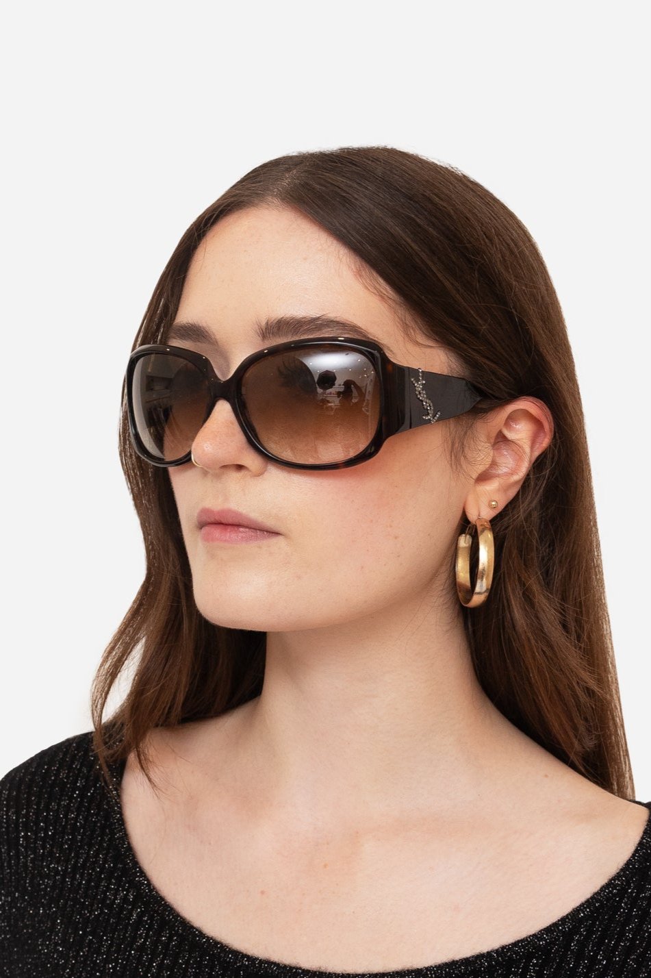 Brown Tortoise With Sparkle Logo Sunglasses