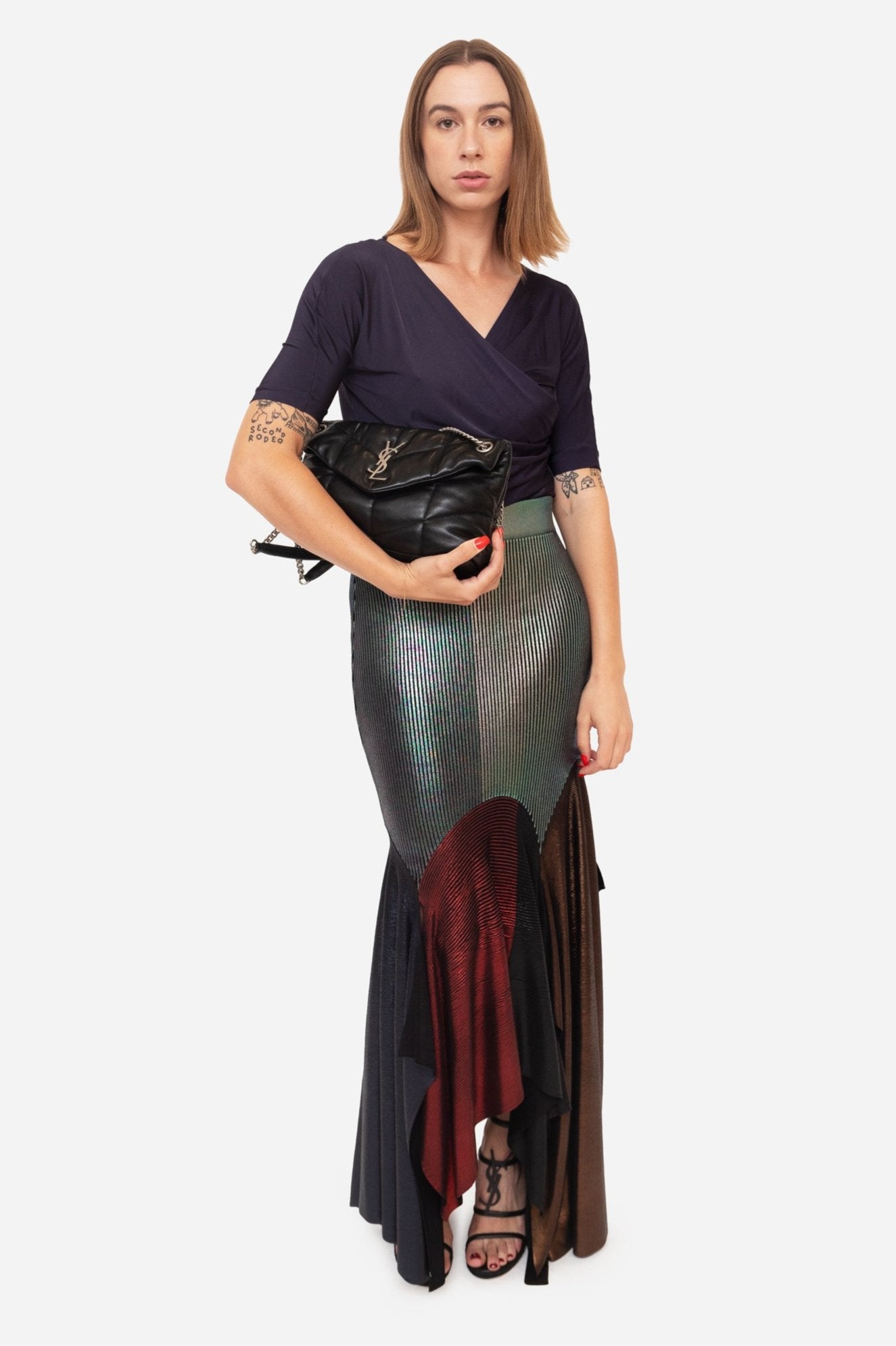 Multi Colour Metallic Flare Bottom Skirt