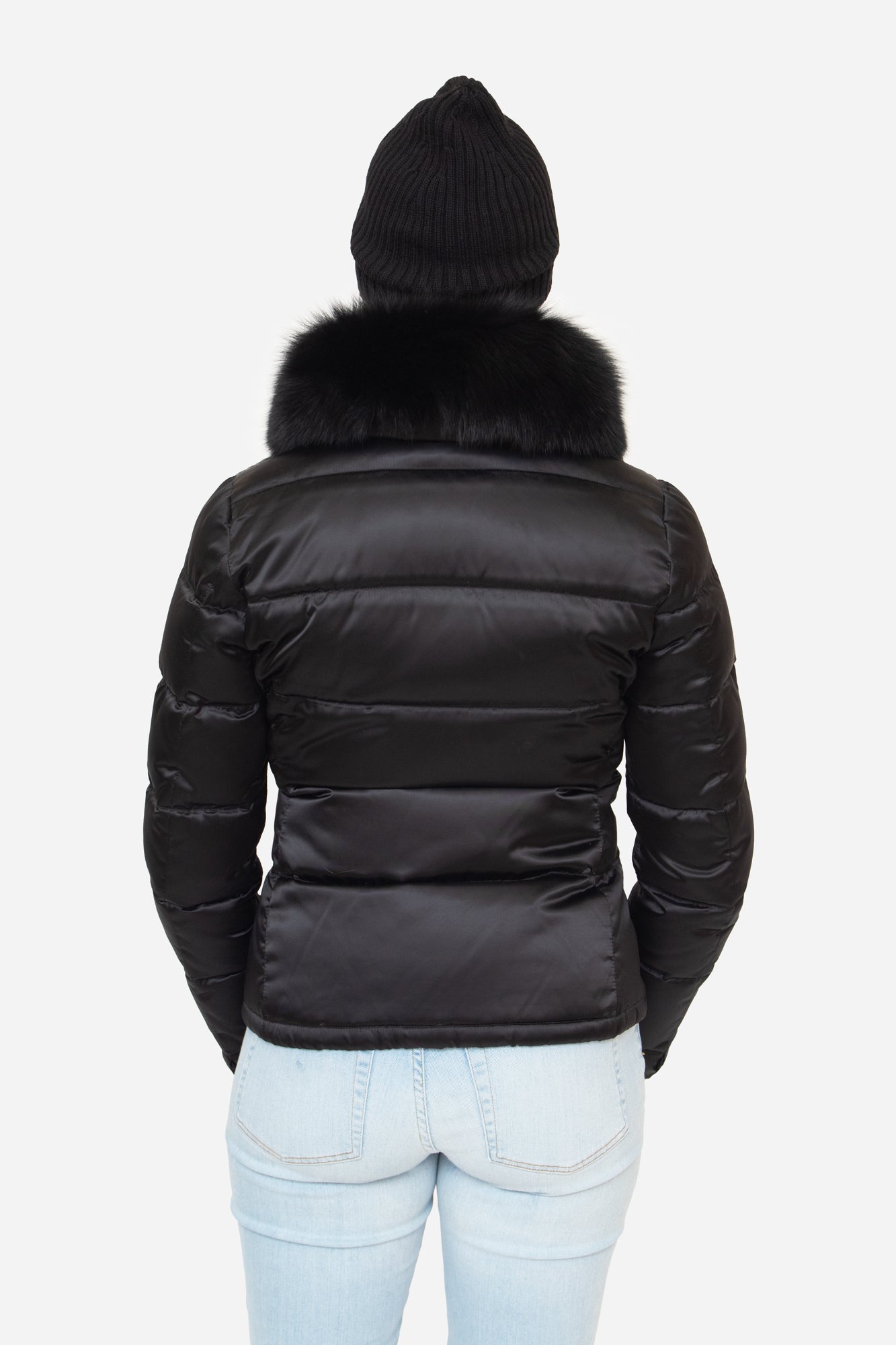 Black Down Fur Hood Coat