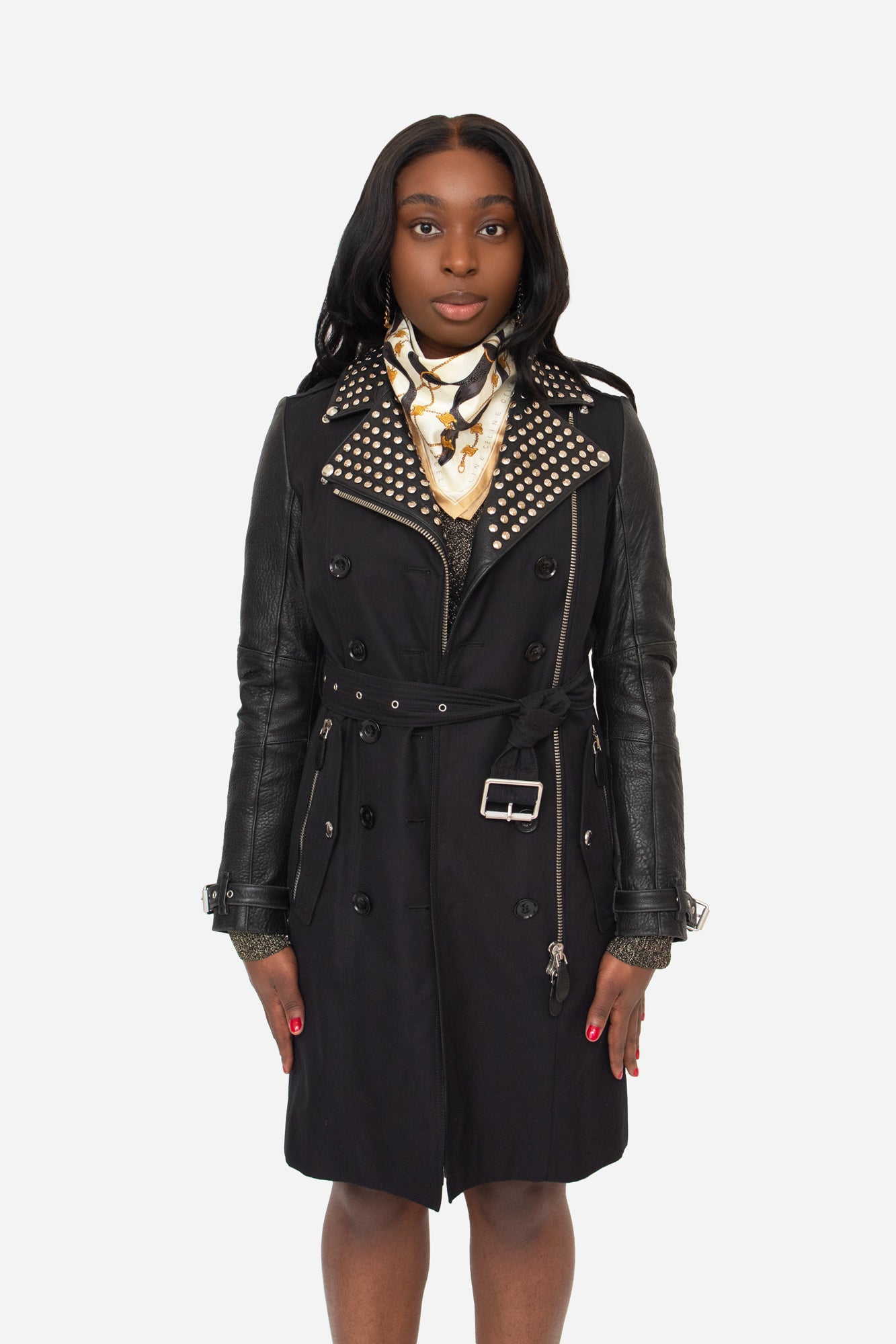 Black Leather Trench with Studs