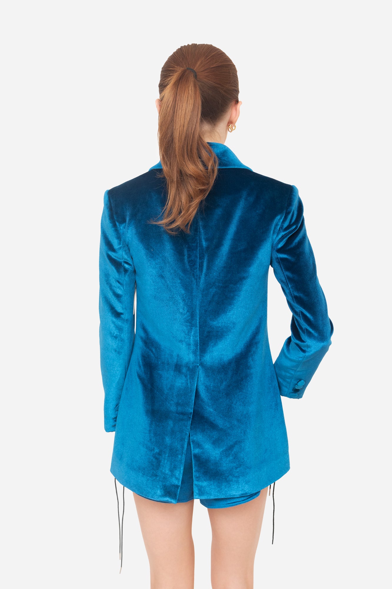 Peacock Blue Velvet Blazer + Shorts