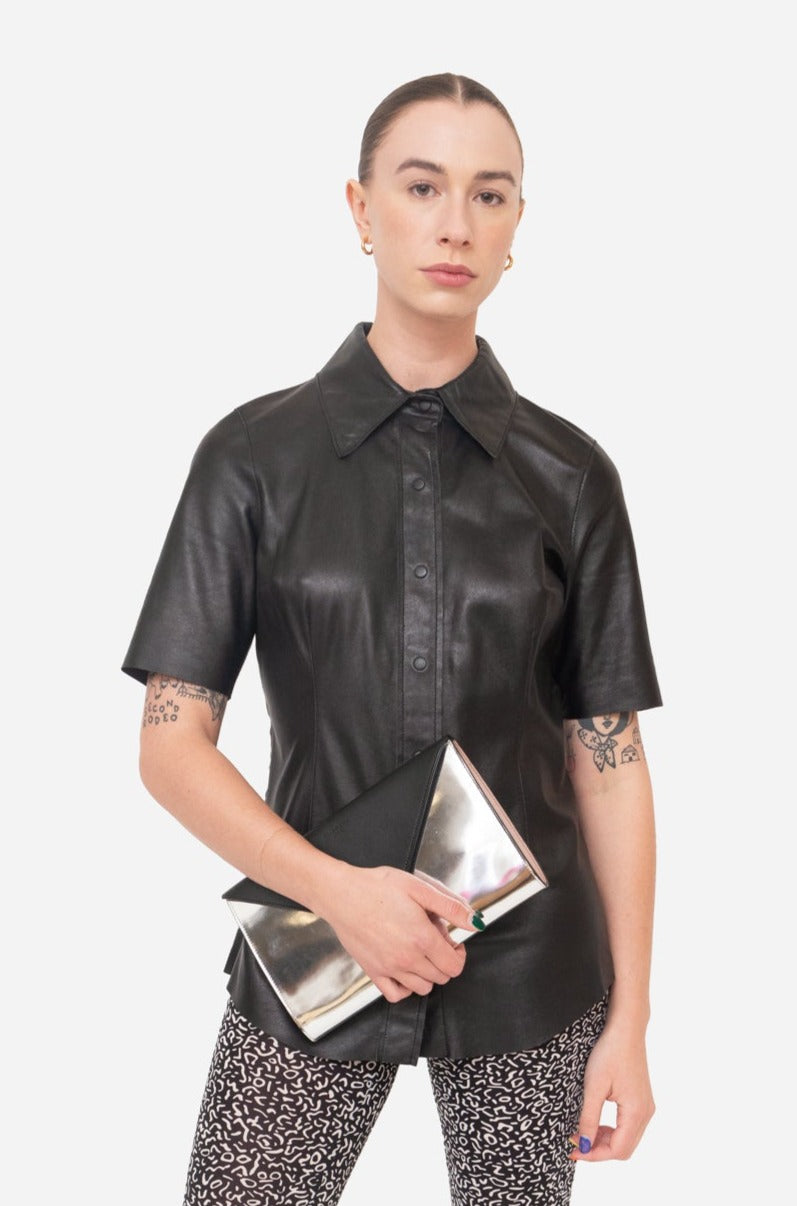 Black Leather T-Shirt Top