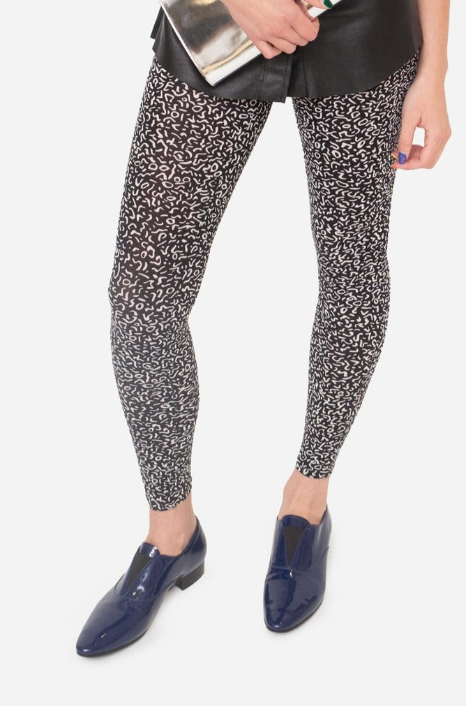 Black & White Printed Pattern Elastic Waist Tights