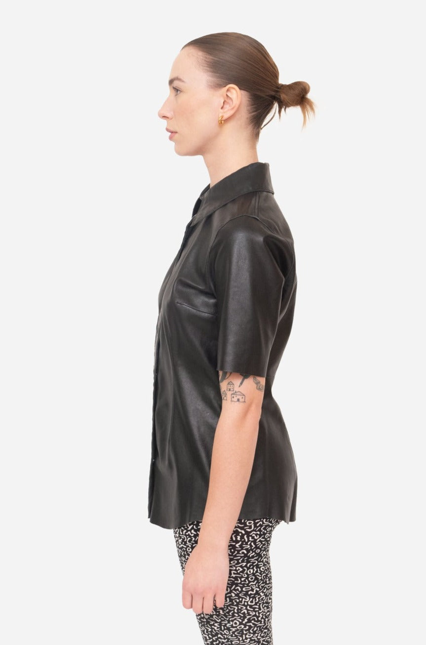 Black Leather T-Shirt Top