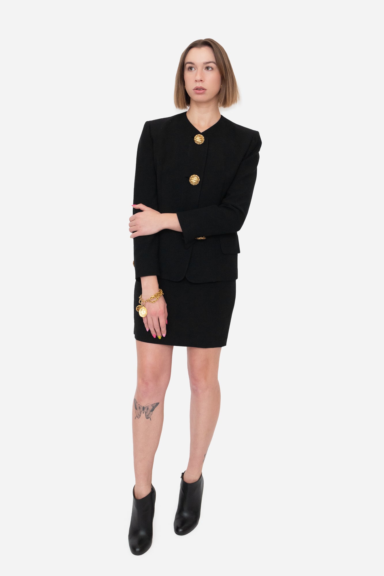 Vintage Black Skirt Suit with Gold Buttons