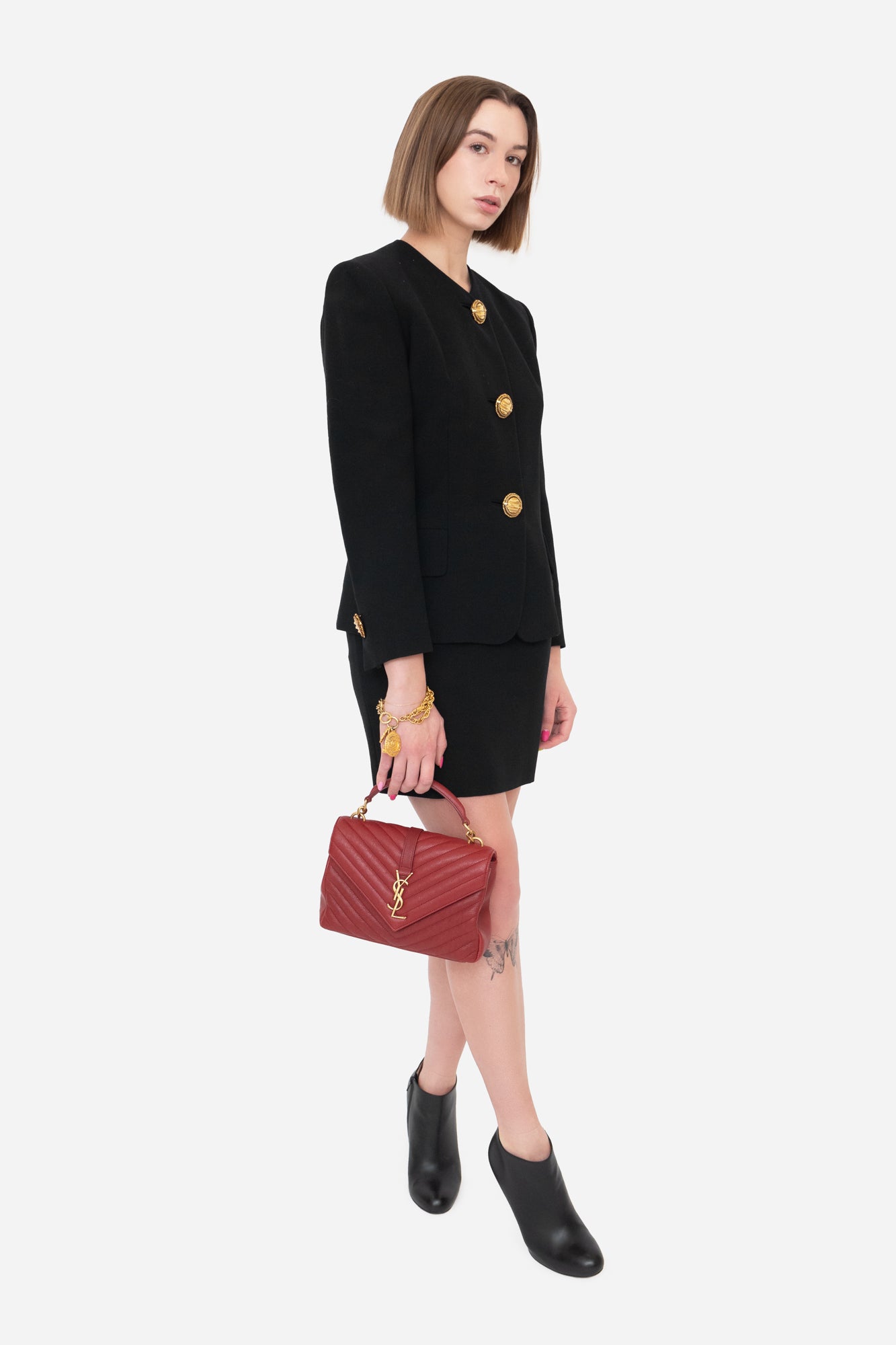 Vintage Black Skirt Suit with Gold Buttons