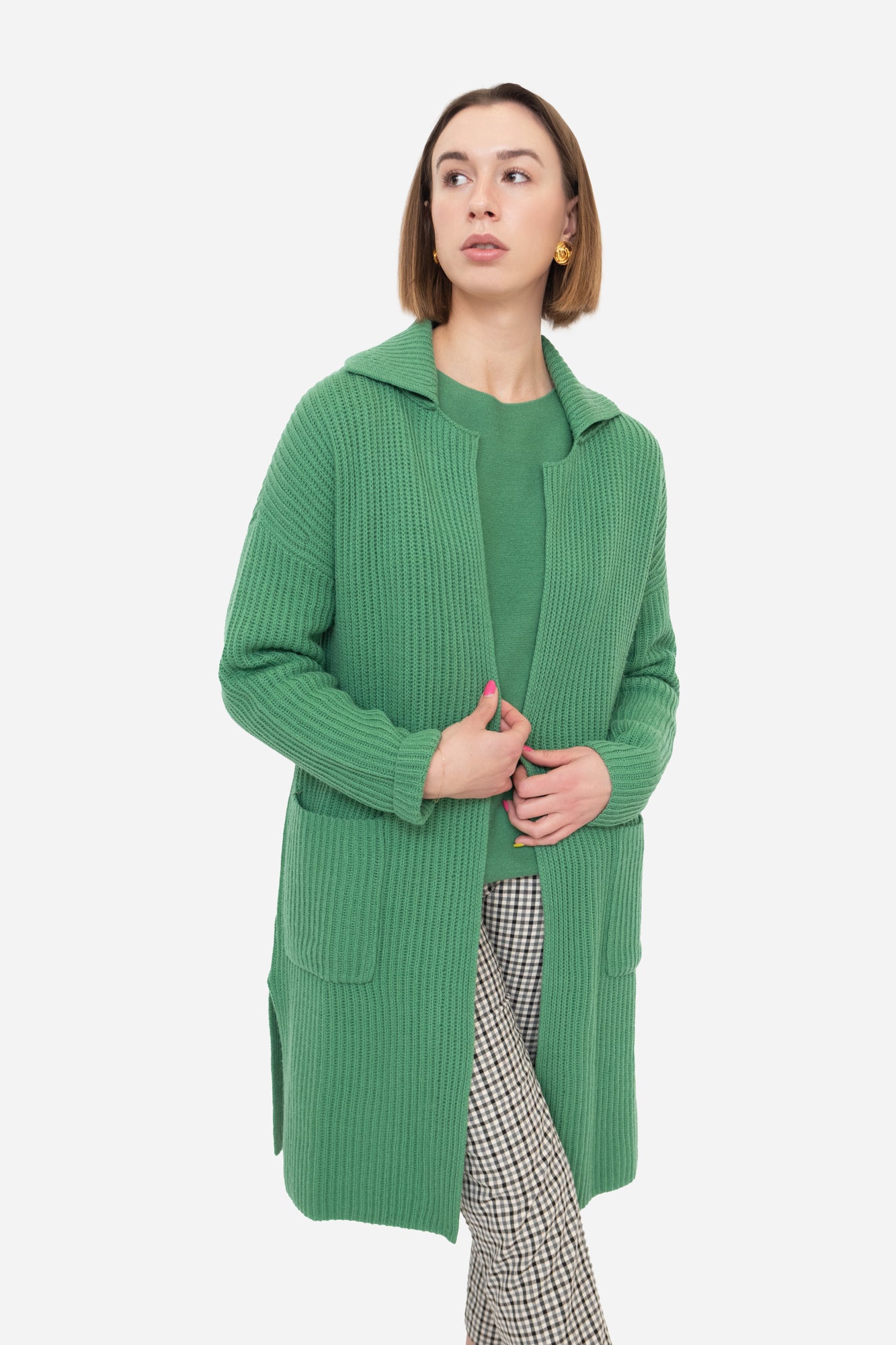 Green Ribbed Cashmere Cardi