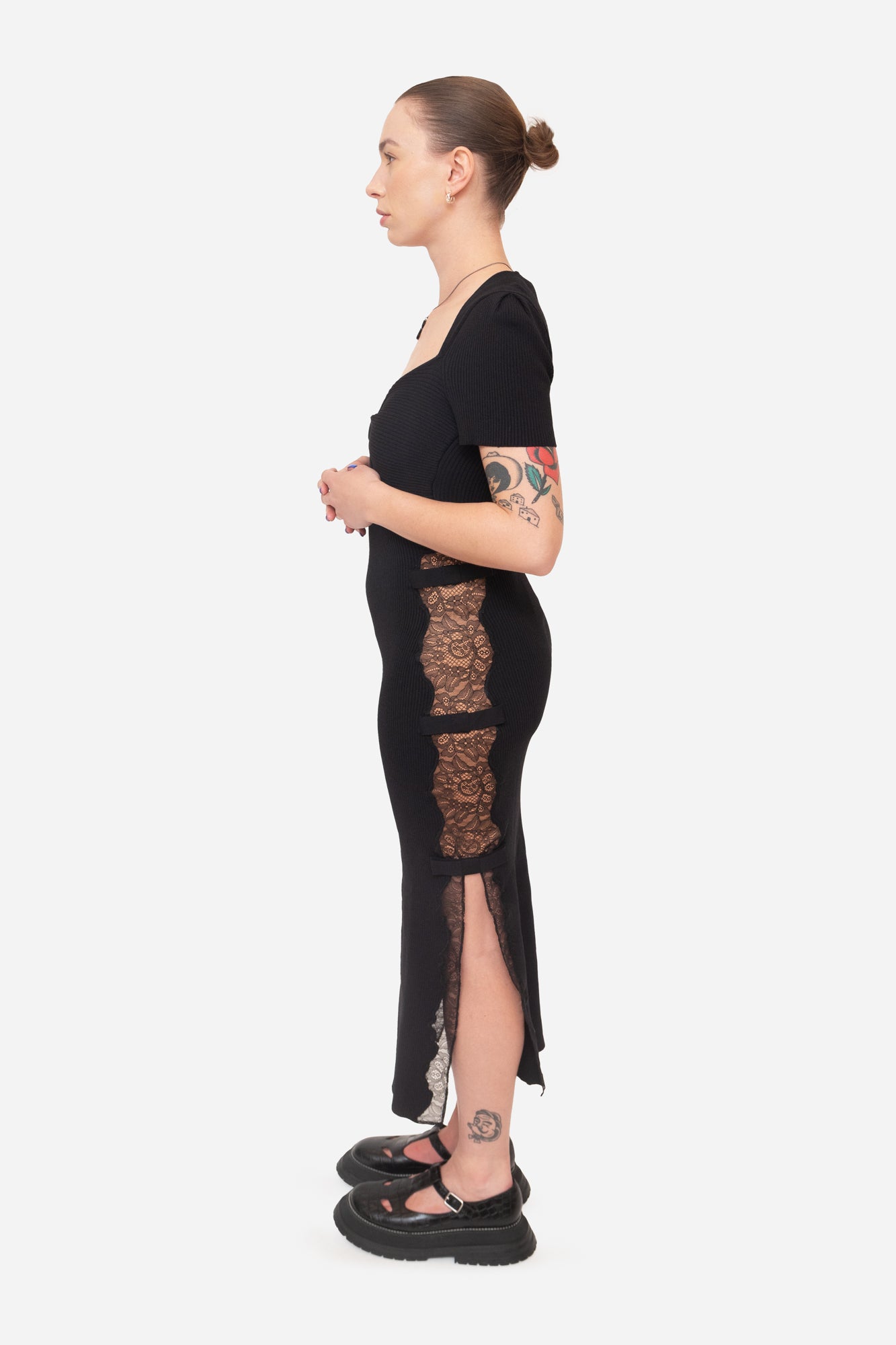 Black Maxi Lace Sided Bow Front Dress