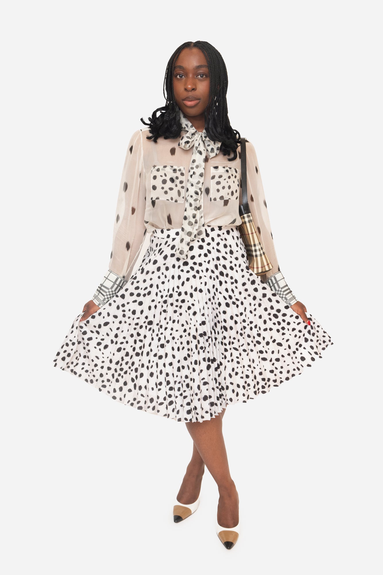 Black + White Leoprint Pleated Skirt