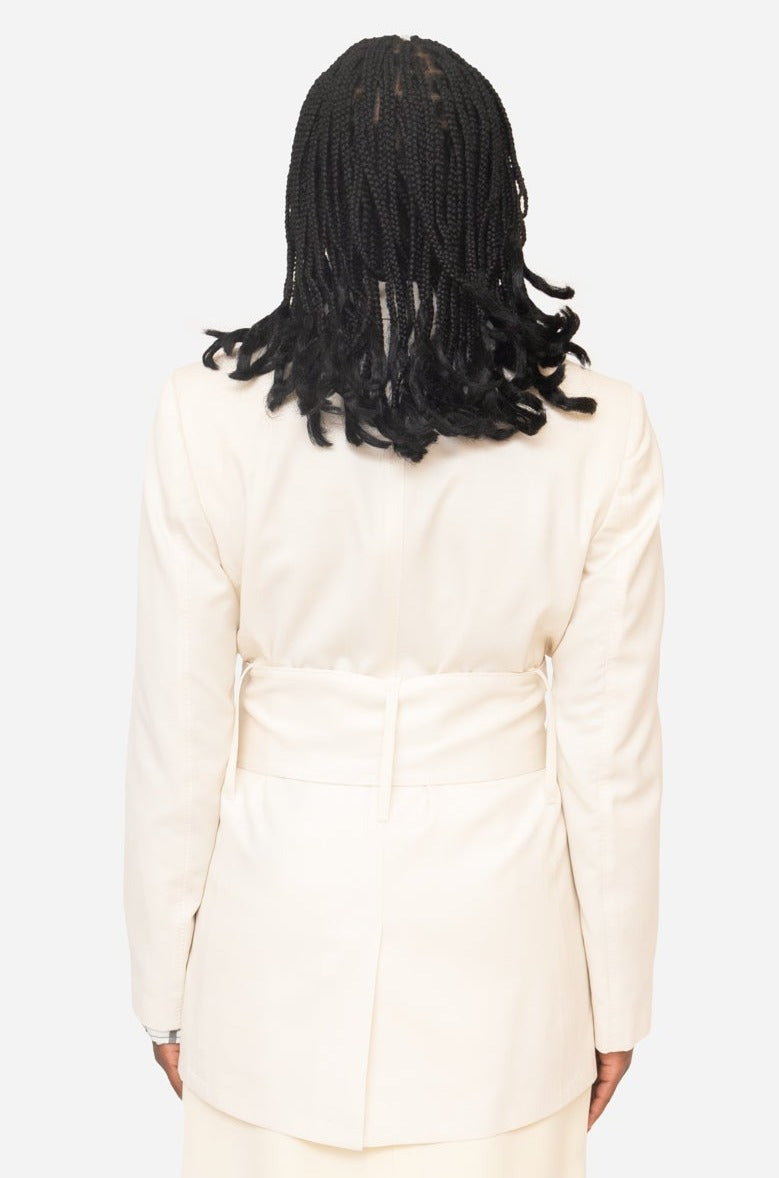 Creme Oversized Belted Wool Blazer