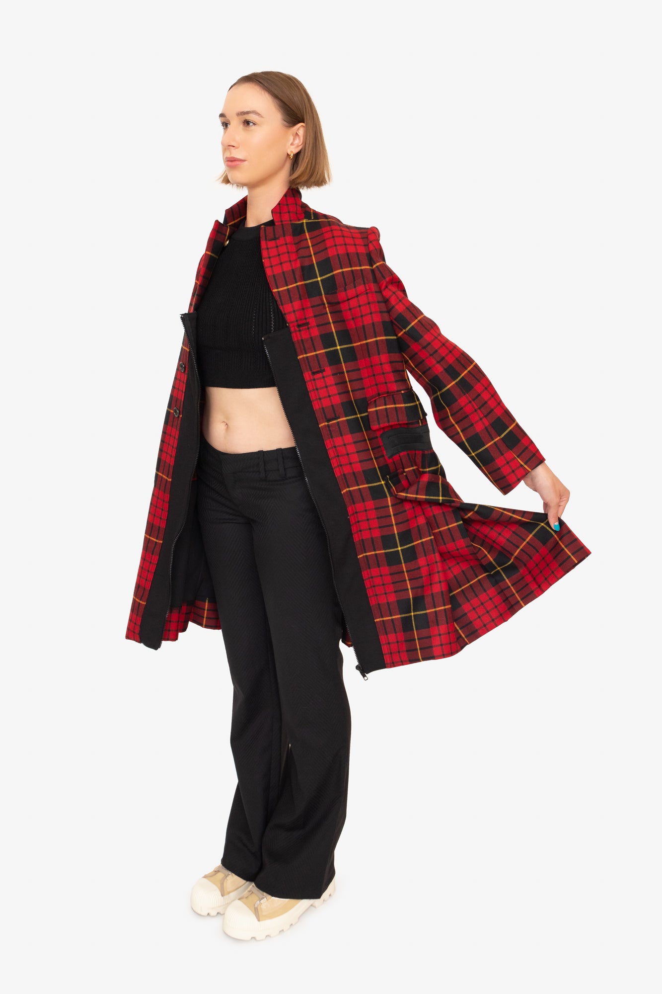 Zara red sale plaid coat