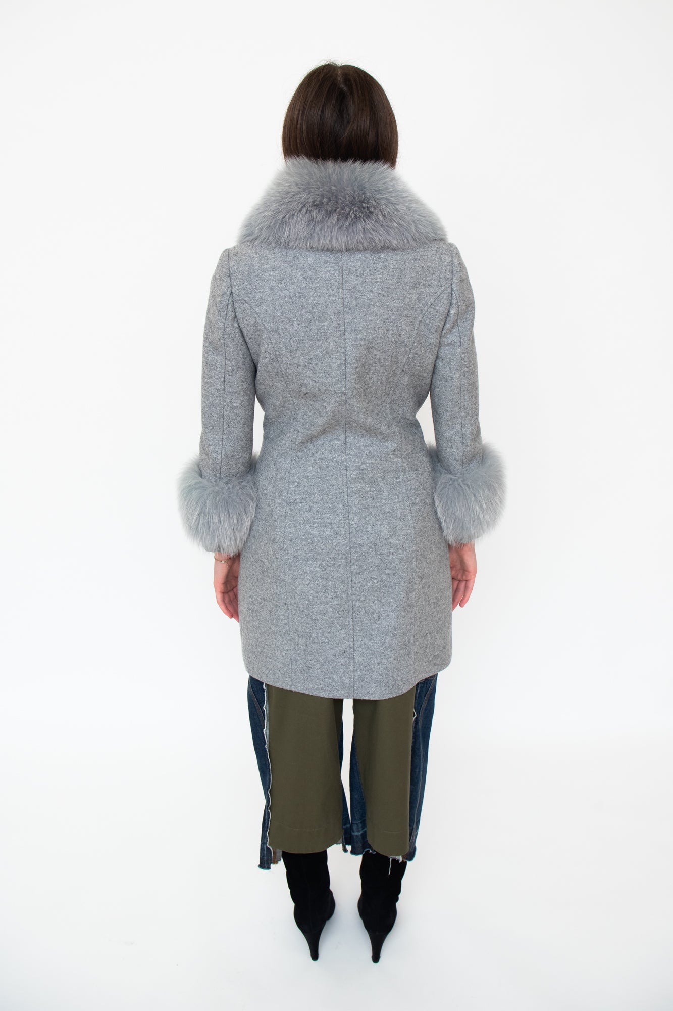 Grey Wool + Fur Peacoat