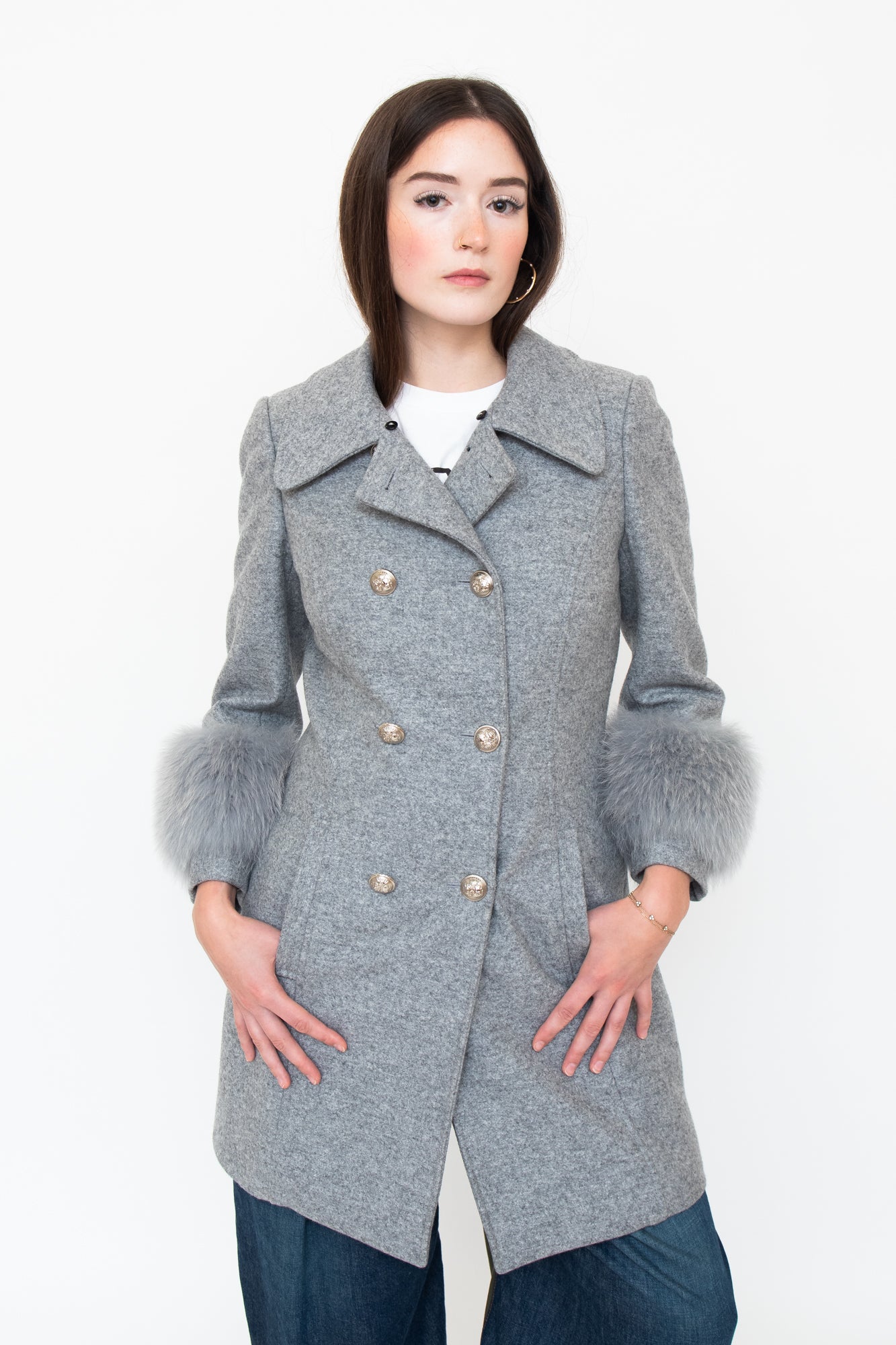 Grey Wool + Fur Peacoat