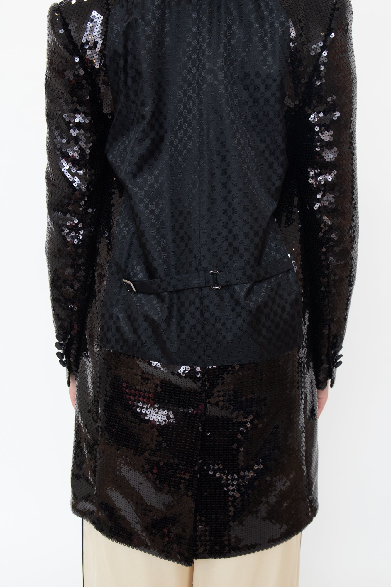 Black Sequin Long Blazer