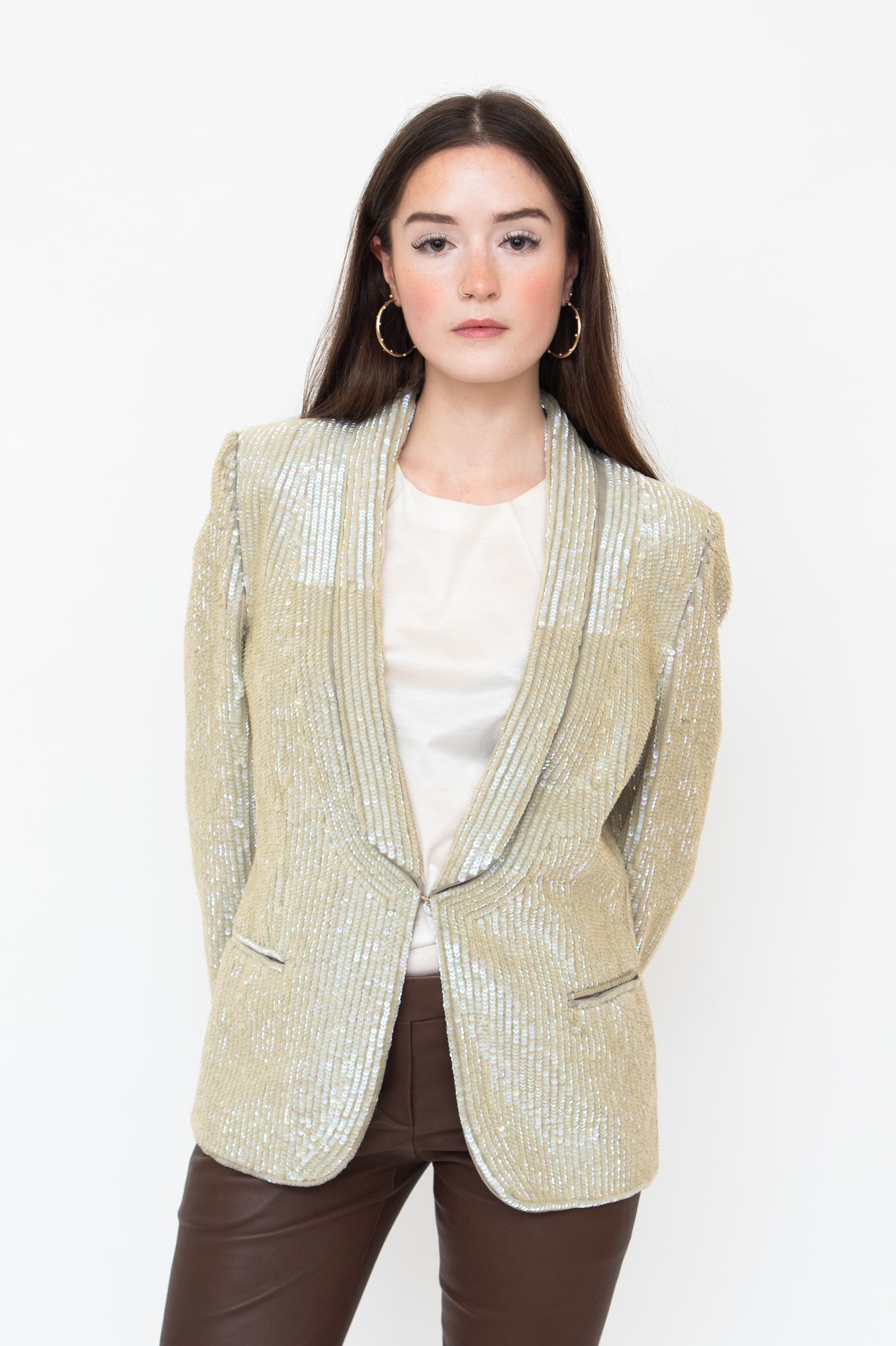 Beige Sequin Blazer