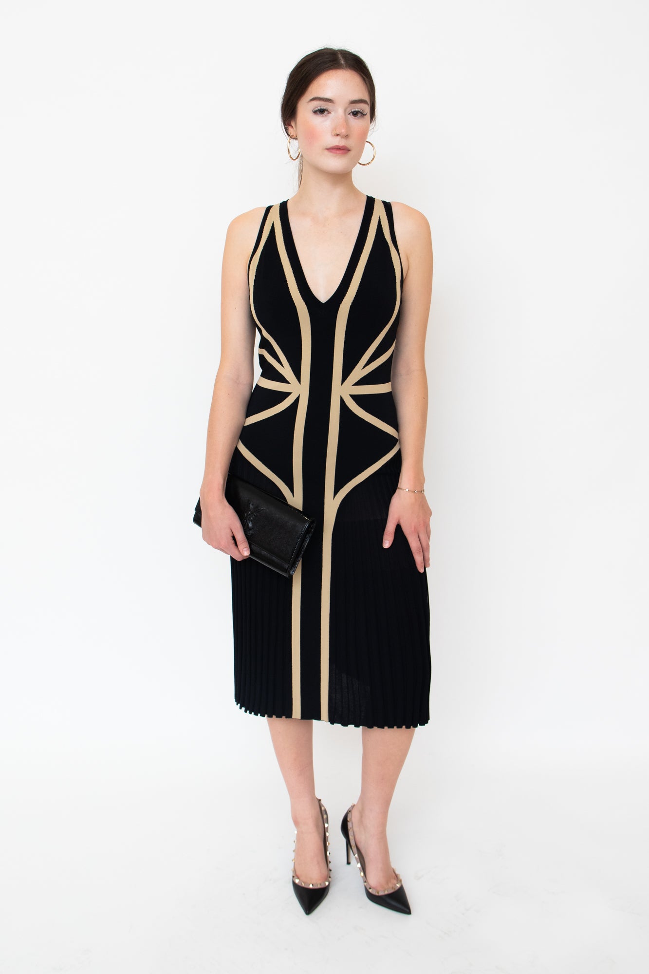 Black Geometric Colourblock Pleated Dress