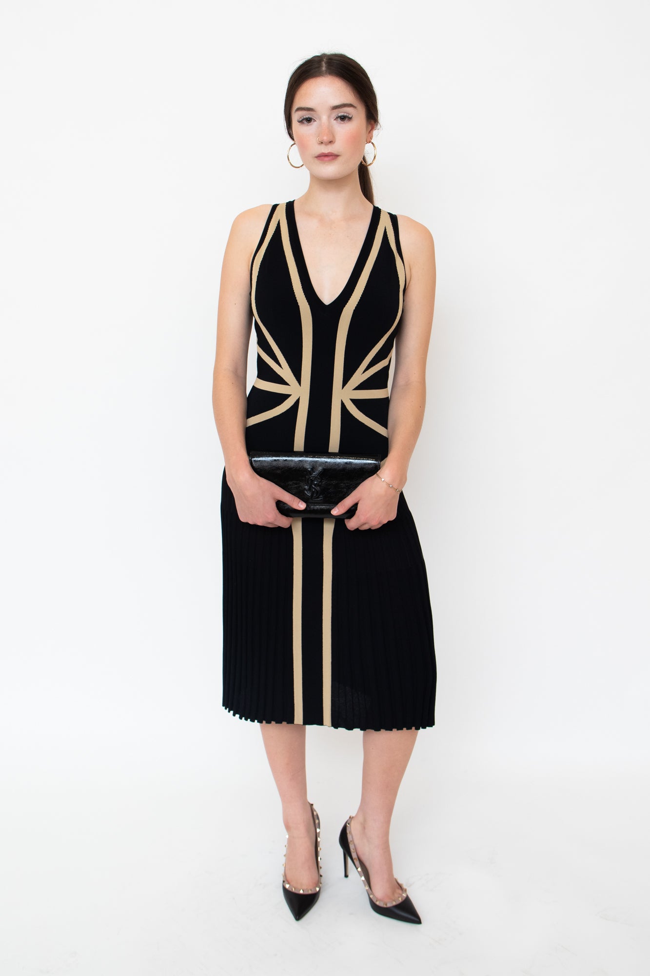 Black Geometric Colourblock Pleated Dress