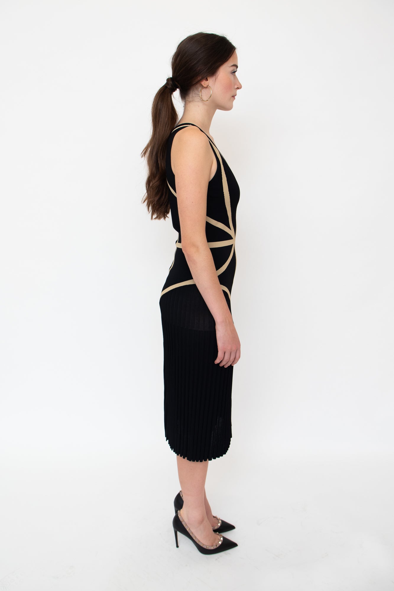 Black Geometric Colourblock Pleated Dress