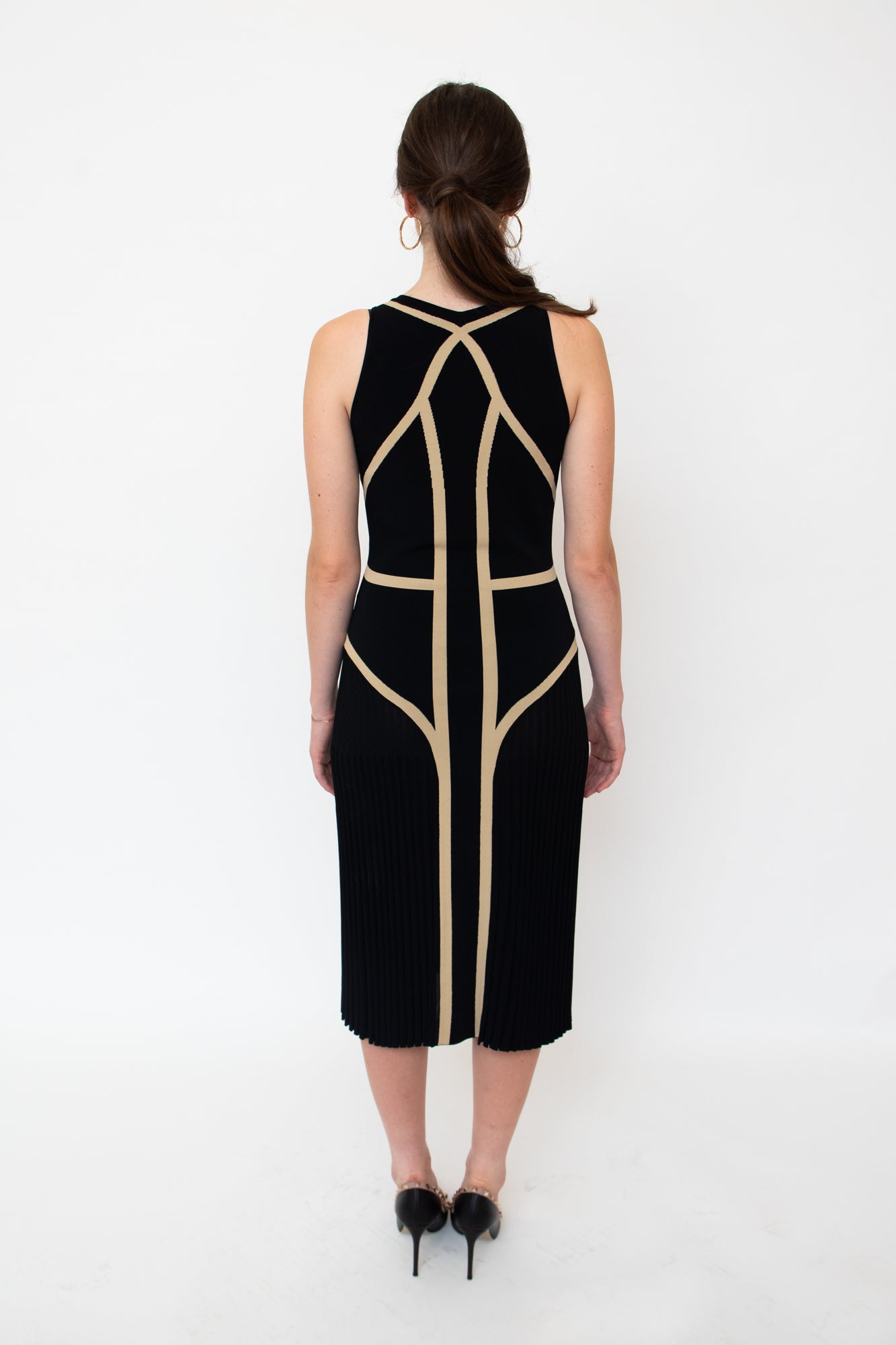 Black Geometric Colourblock Pleated Dress