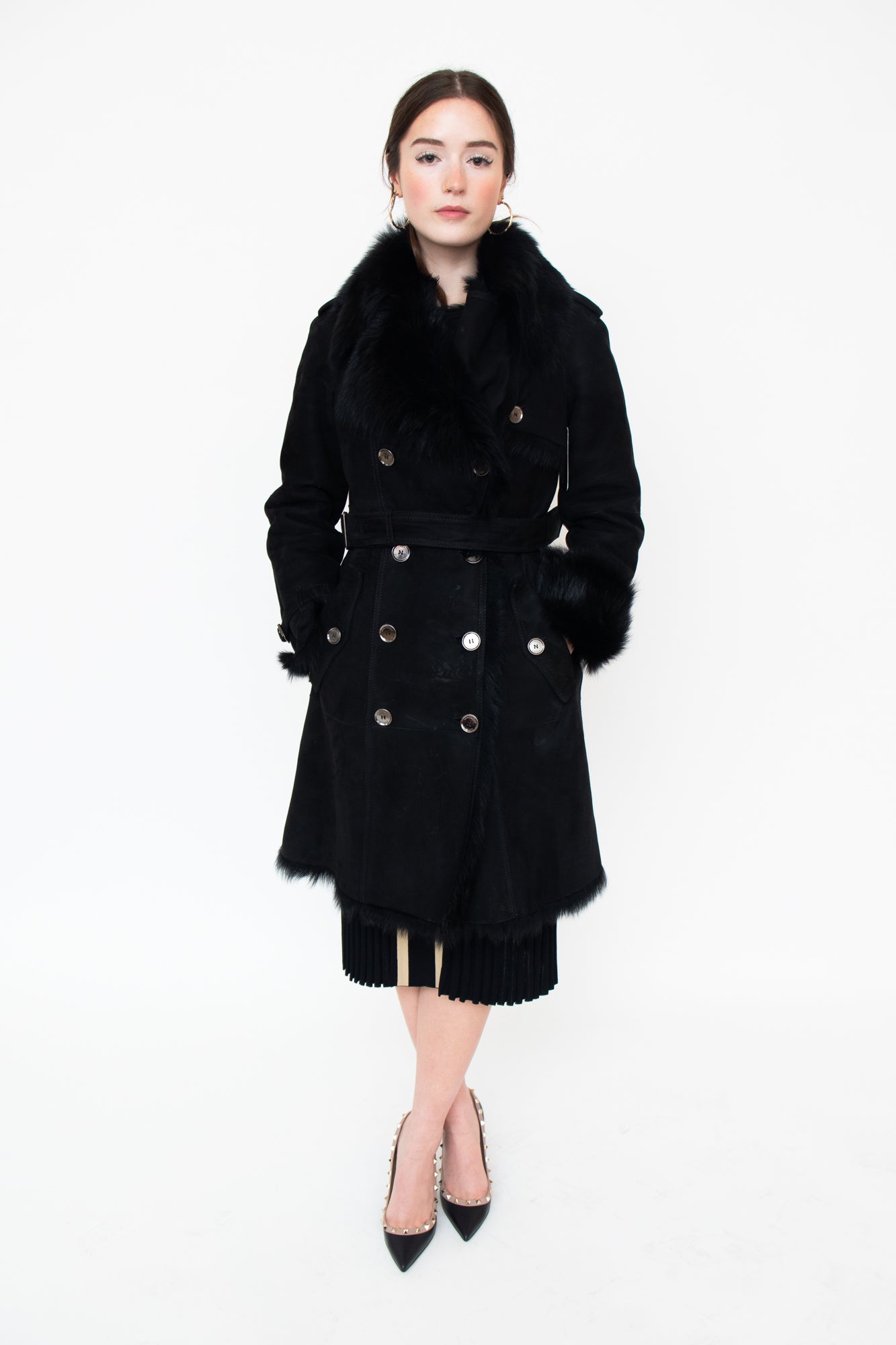 Black Suede Shearling Trench