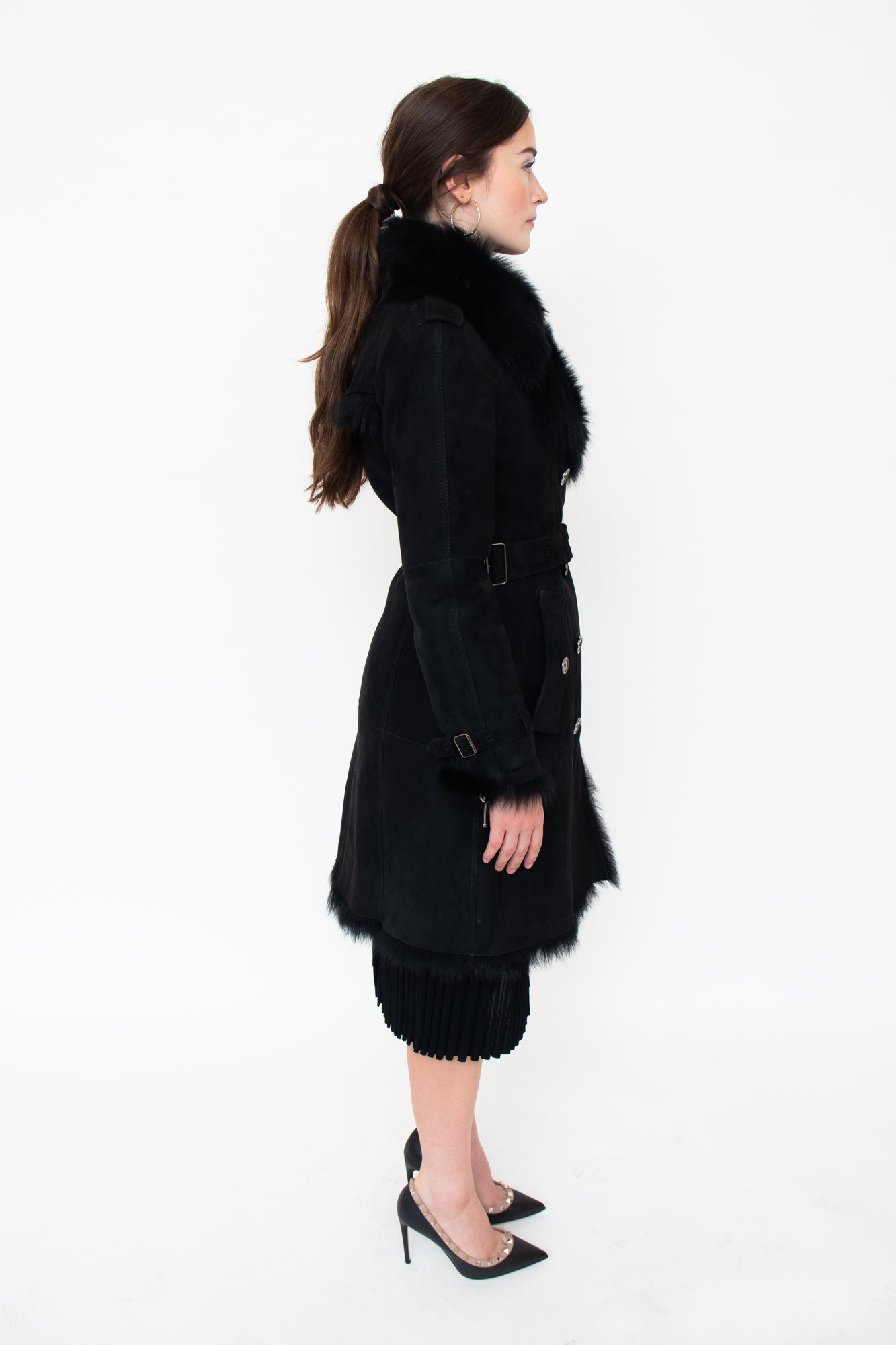 Black Suede Shearling Trench