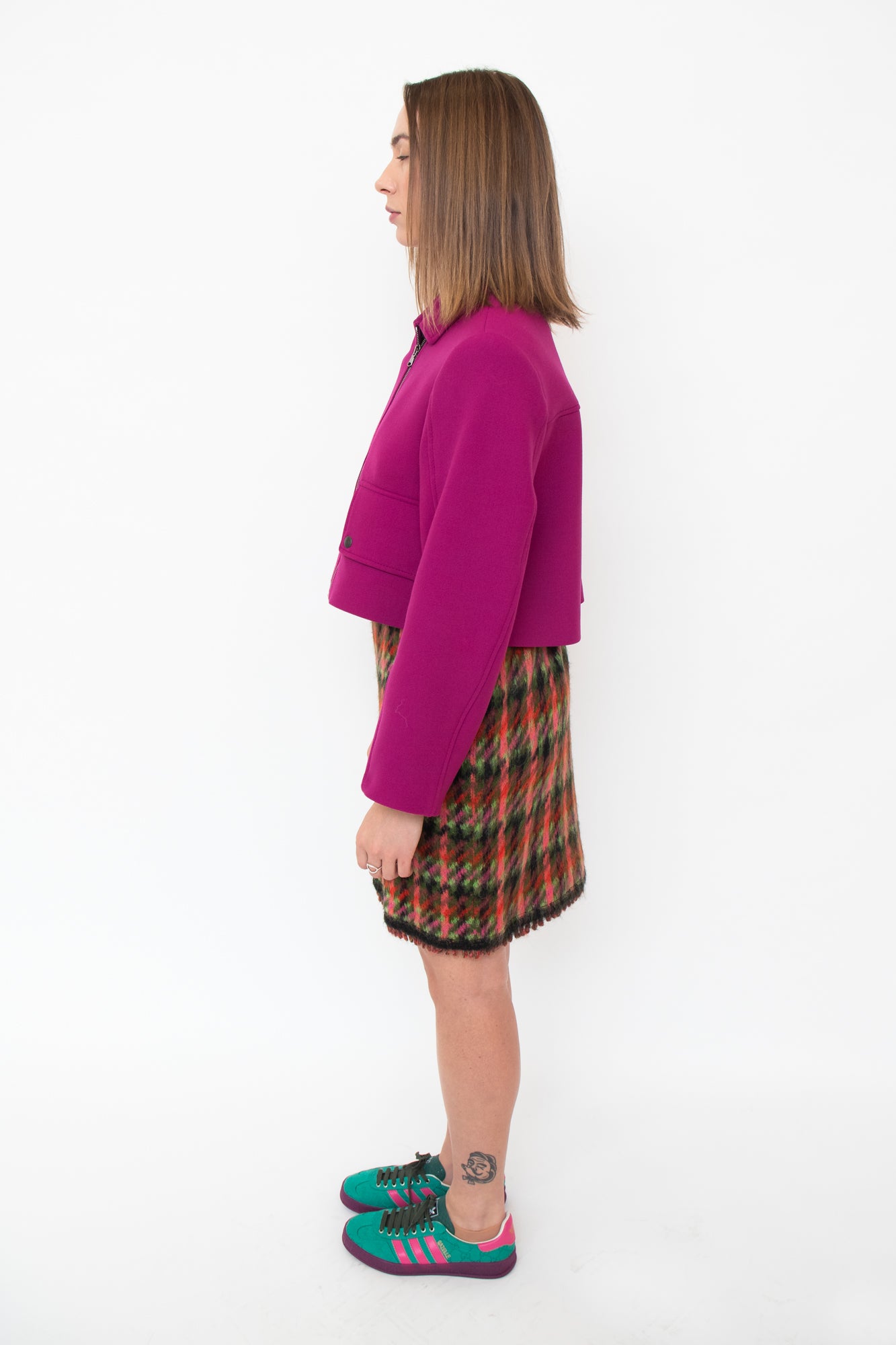 Magenta Wool Cropped Jacket