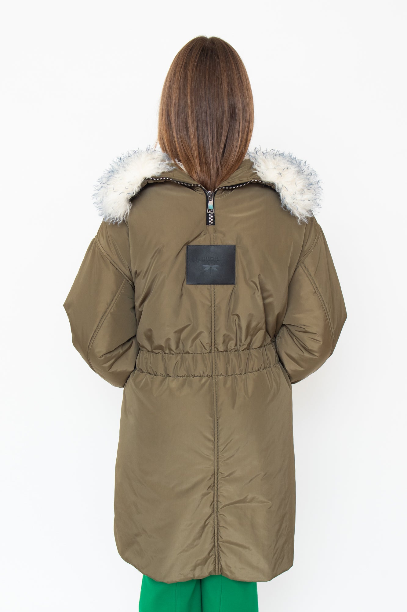 Long Army Green Parka W/ White Fur Collar