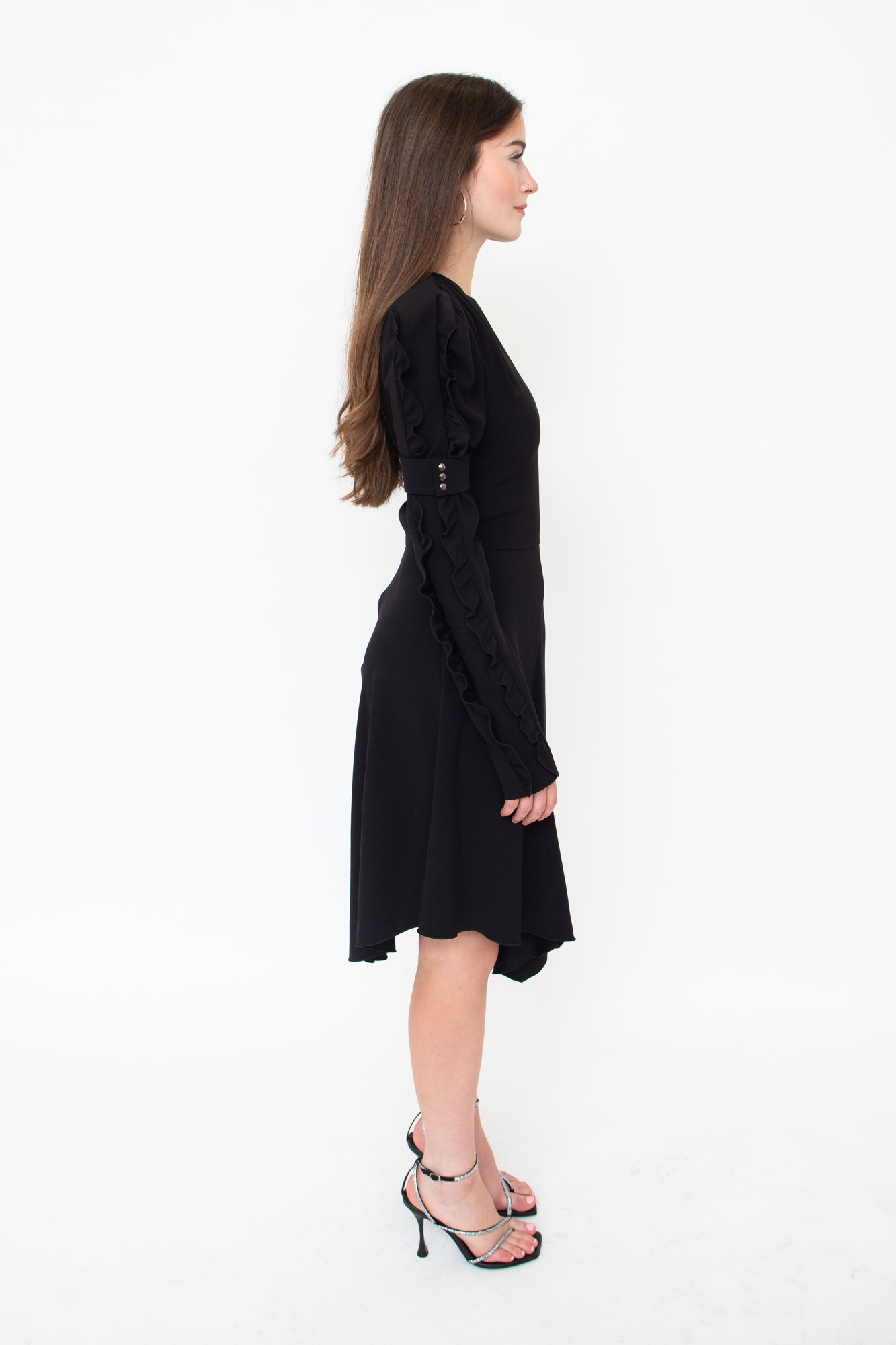 Black Long Sleeve W/ Ruffles and Arm Buckle Dress