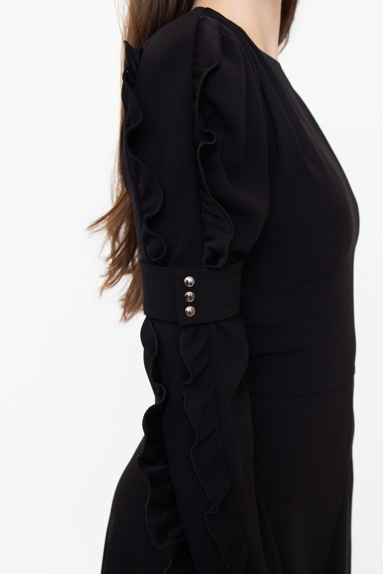 Black Long Sleeve W/ Ruffles and Arm Buckle Dress