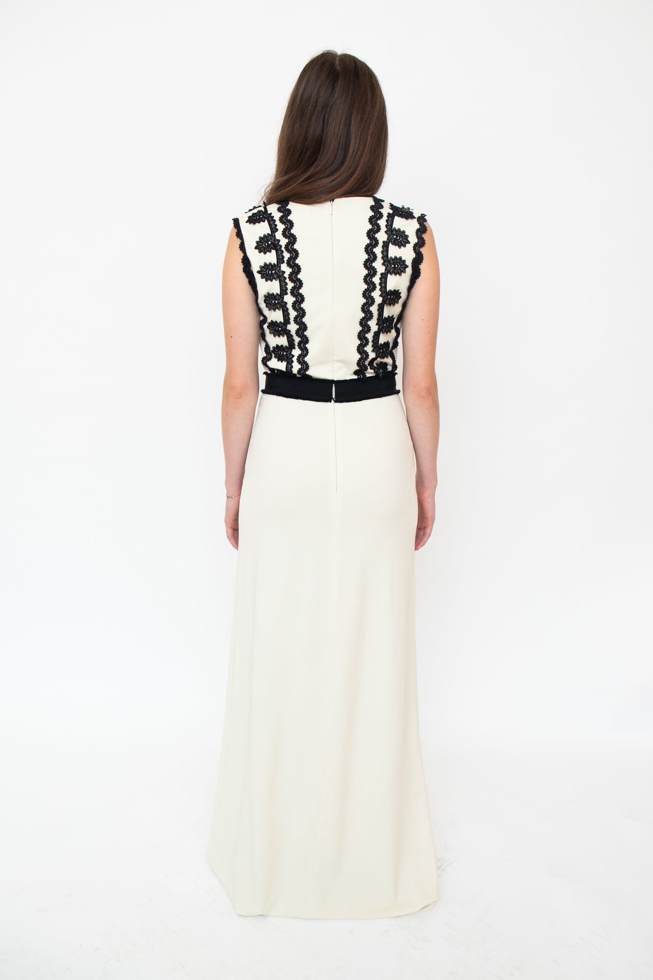 Jersey Sleeveless Gown with Lace Trim