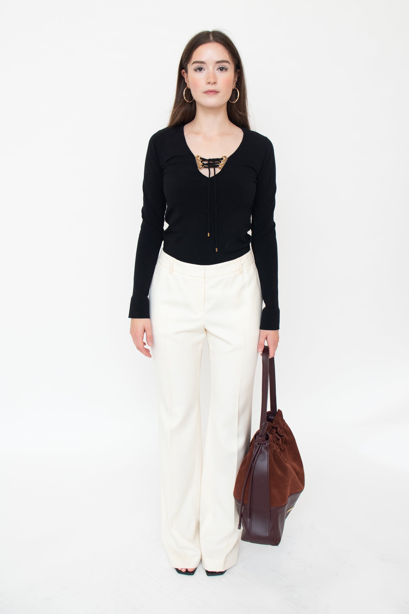 Cream Flowy Trousers With Pockets