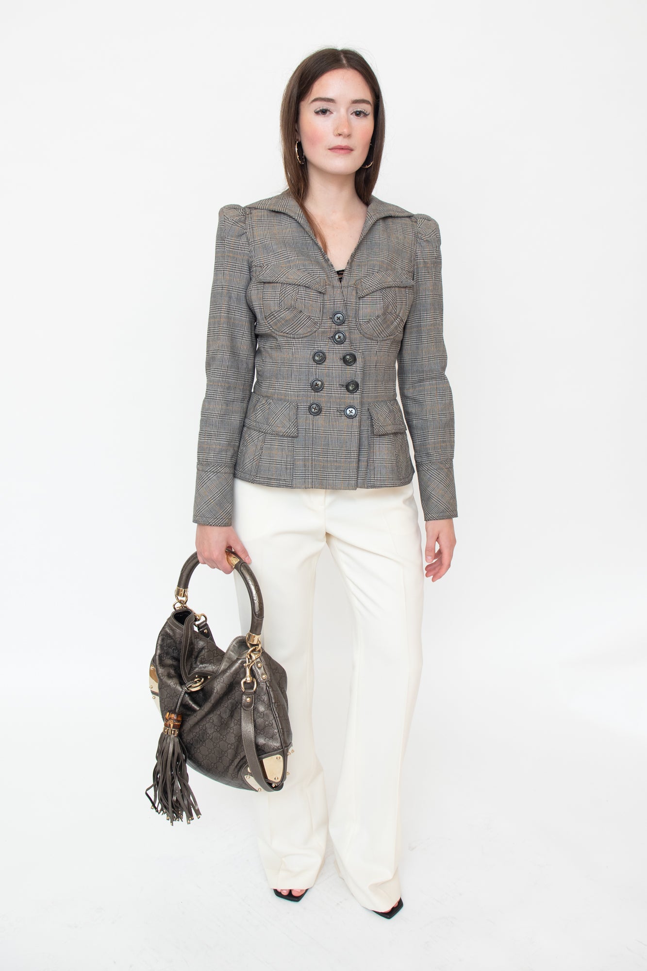 Pocketed Grey Plaid Blazer