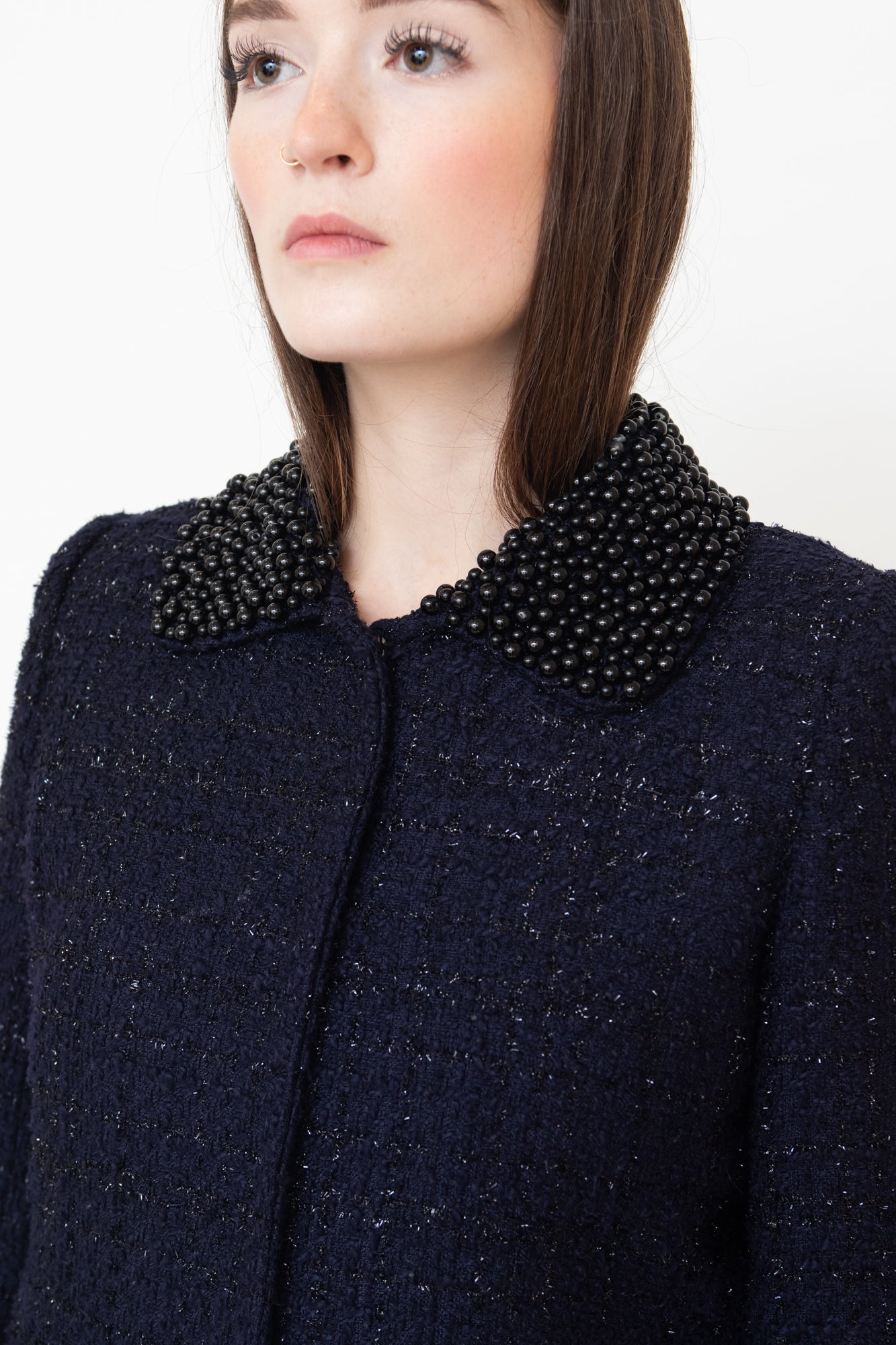 Navy Sparkle Blazer Beaded Collar