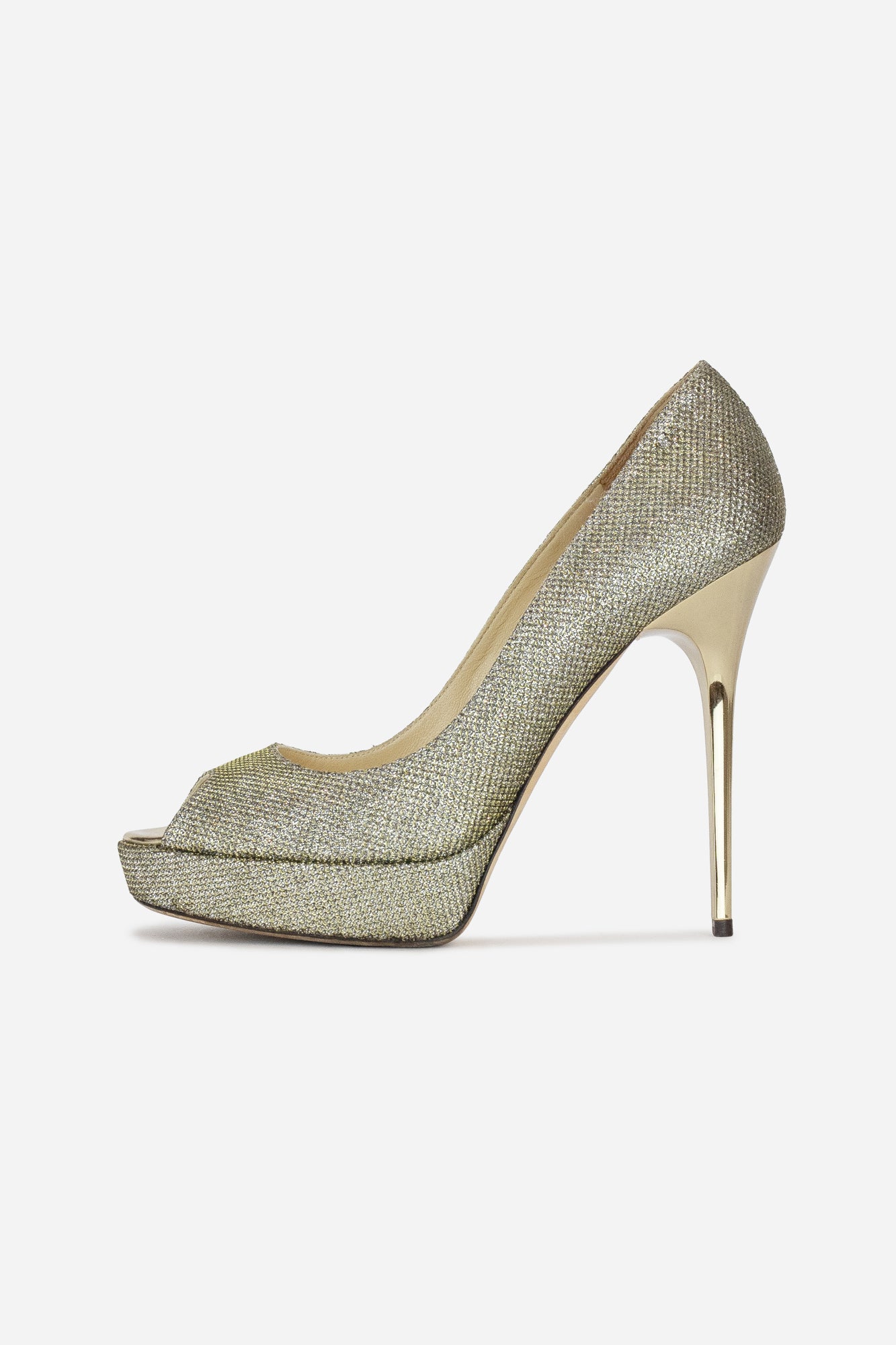 Gold Glitter Open-Toe Pumps