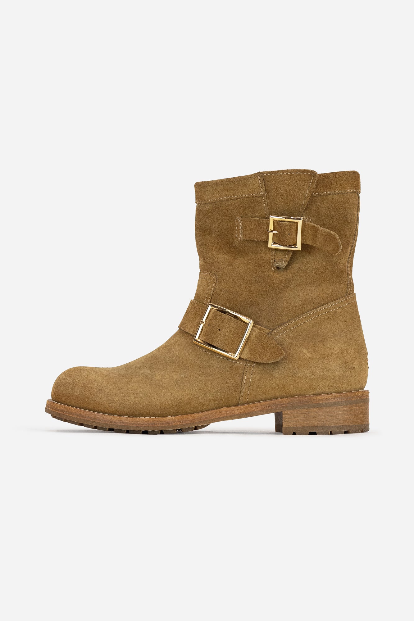 Tan Brown Buckled Suede Ankle Boot Suede