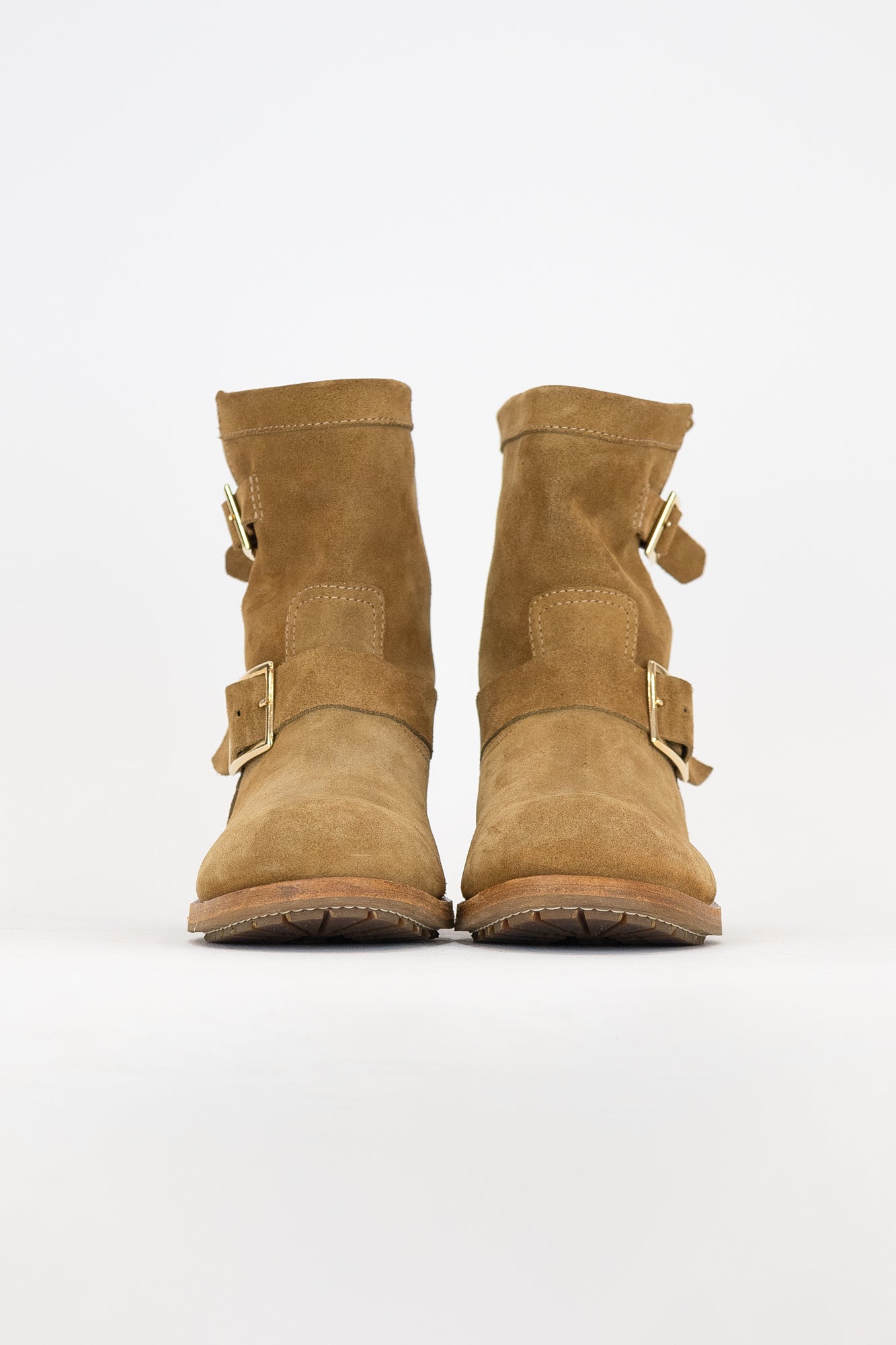 Tan Brown Buckled Suede Ankle Boot Suede