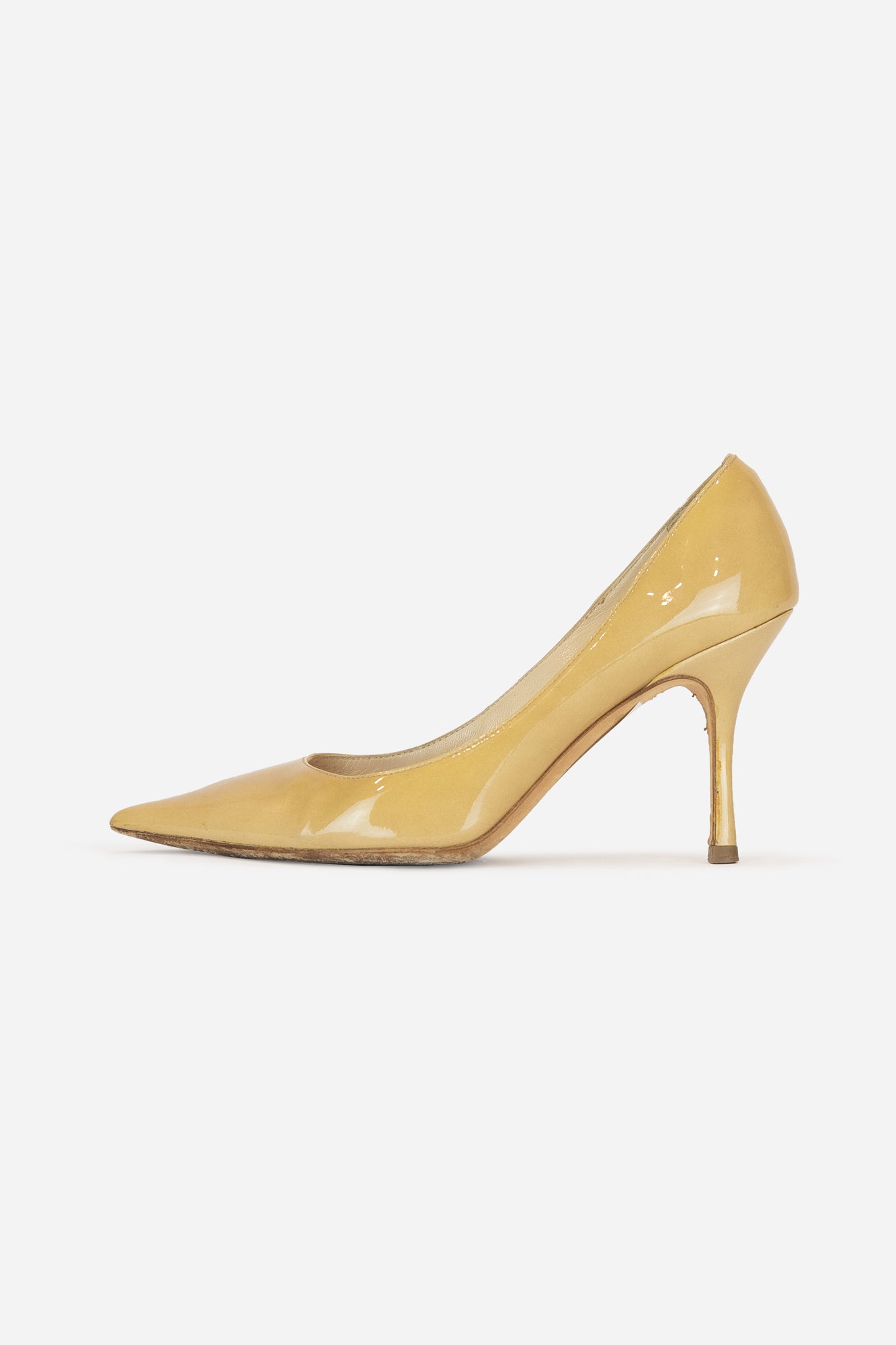 Yellow Beige Pointed Toe Patent Pump