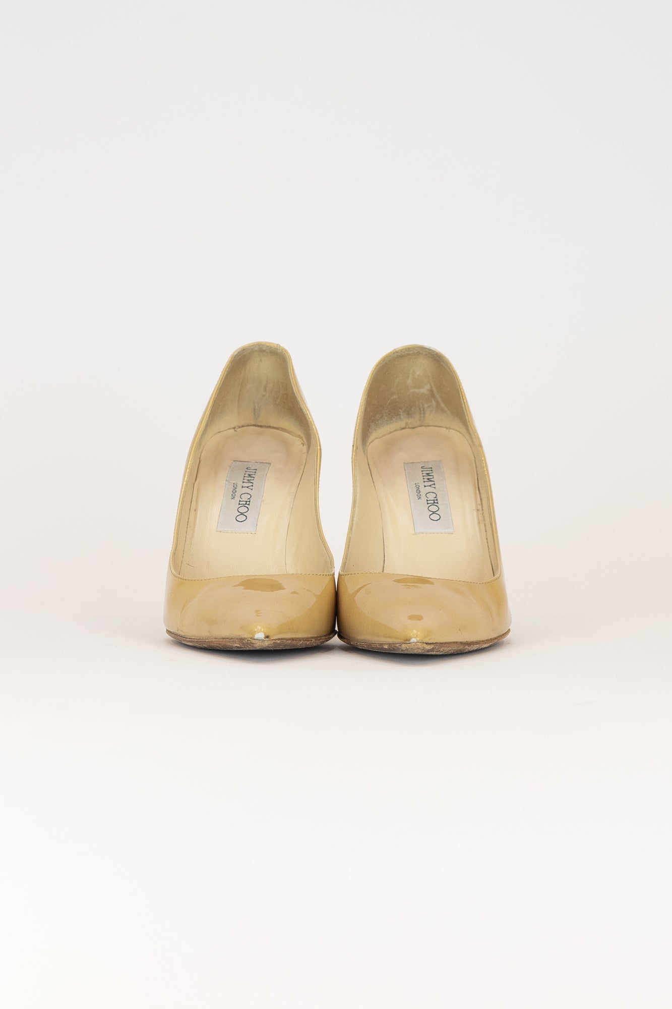 Yellow Beige Pointed Toe Patent Pump