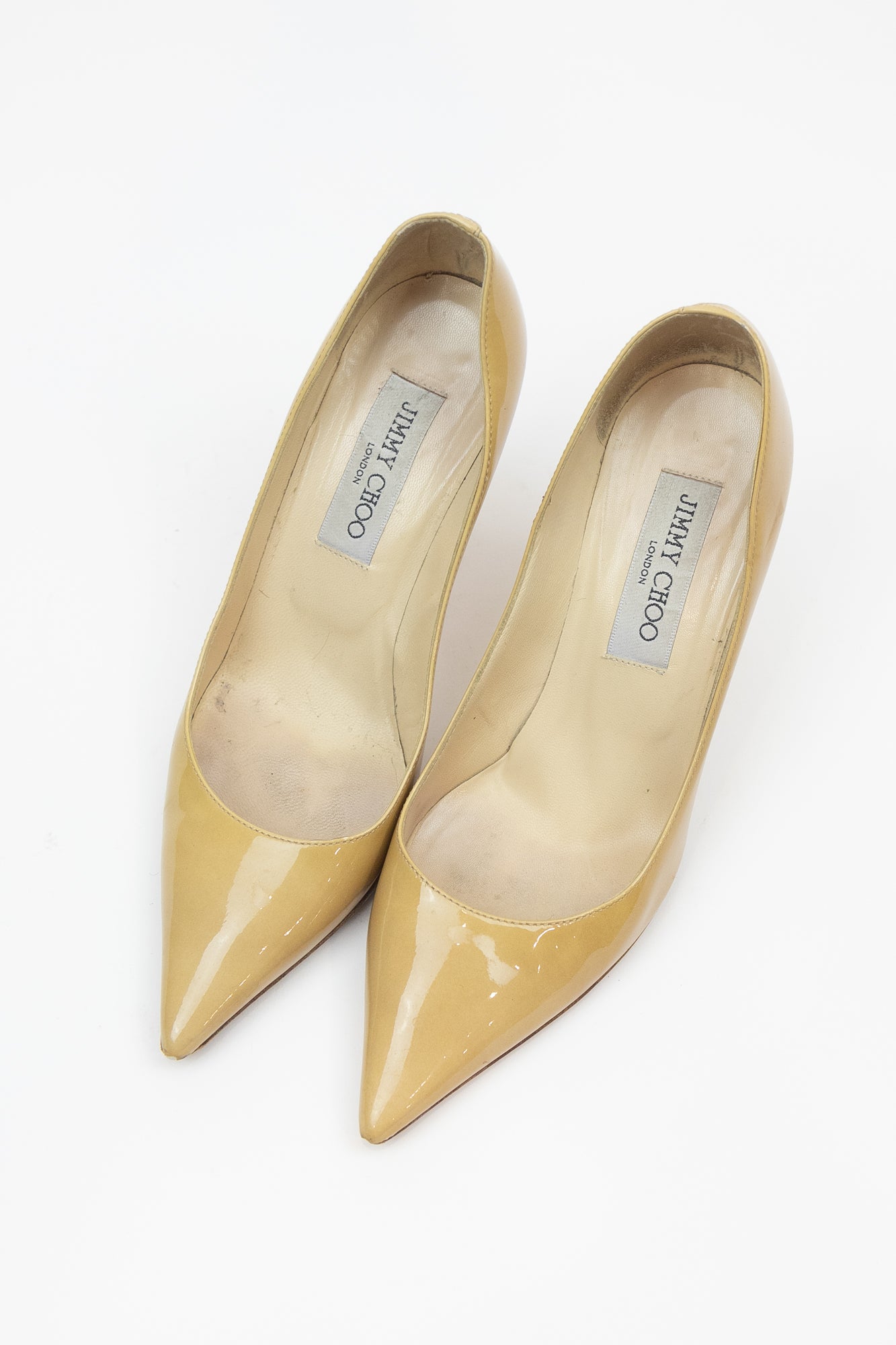 Yellow Beige Pointed Toe Patent Pump