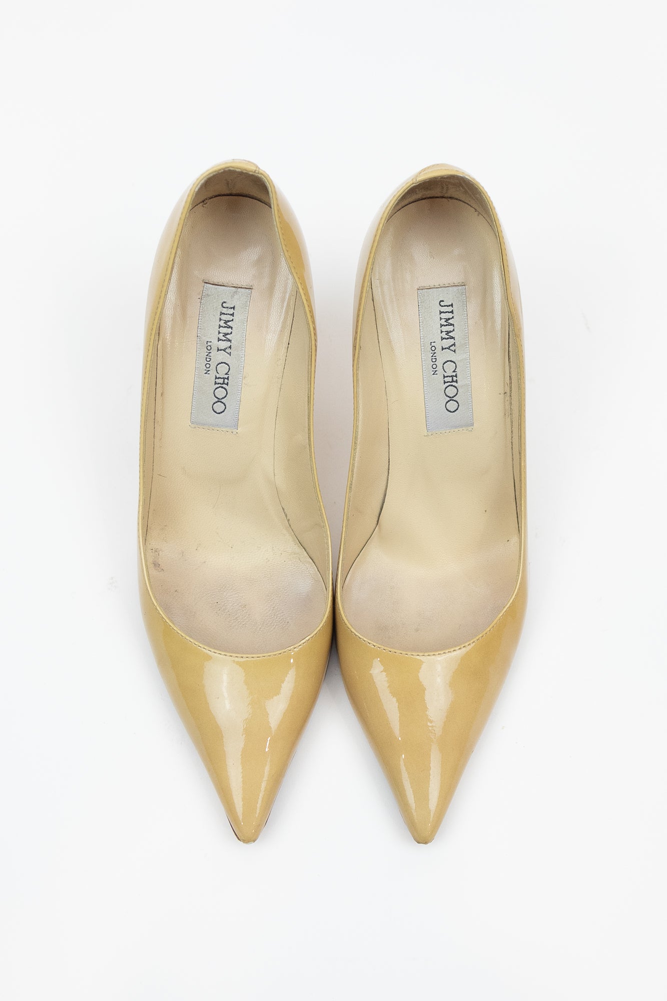 Yellow Beige Pointed Toe Patent Pump