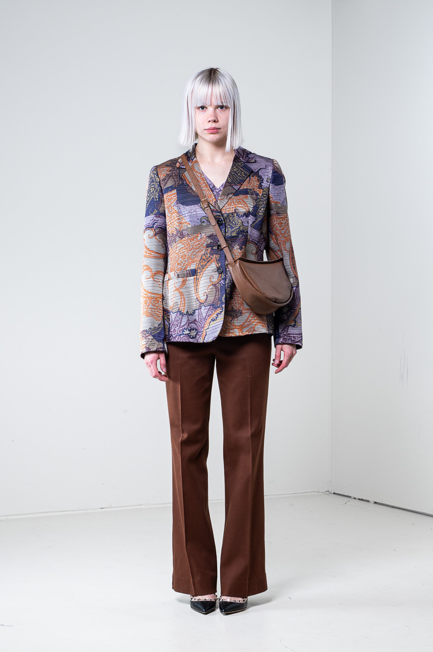 Brown Button Straight Leg Trouser